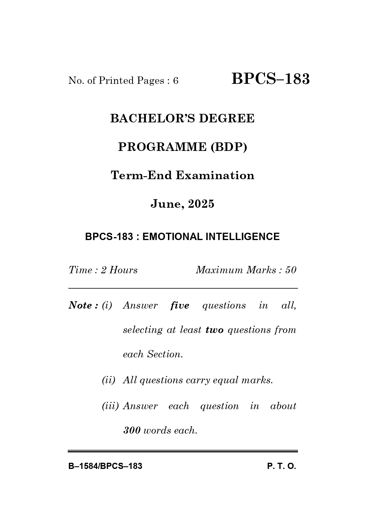 IGNOU BPCS 183 Solved Previous Year Question Paper –JUNE 2025 (ENGLISH Medium) – Download PDF