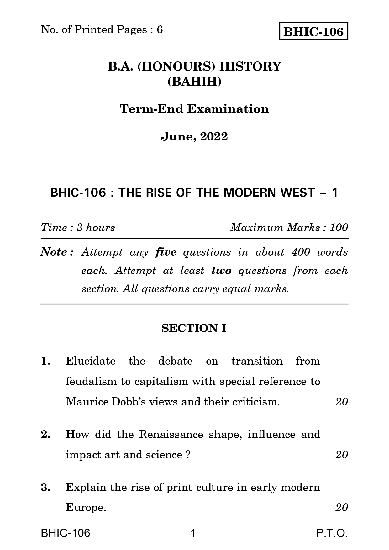 IGNOU BHIC 106 Solved Previous Year Question Paper – June 2022 (English Medium) – Download PDF