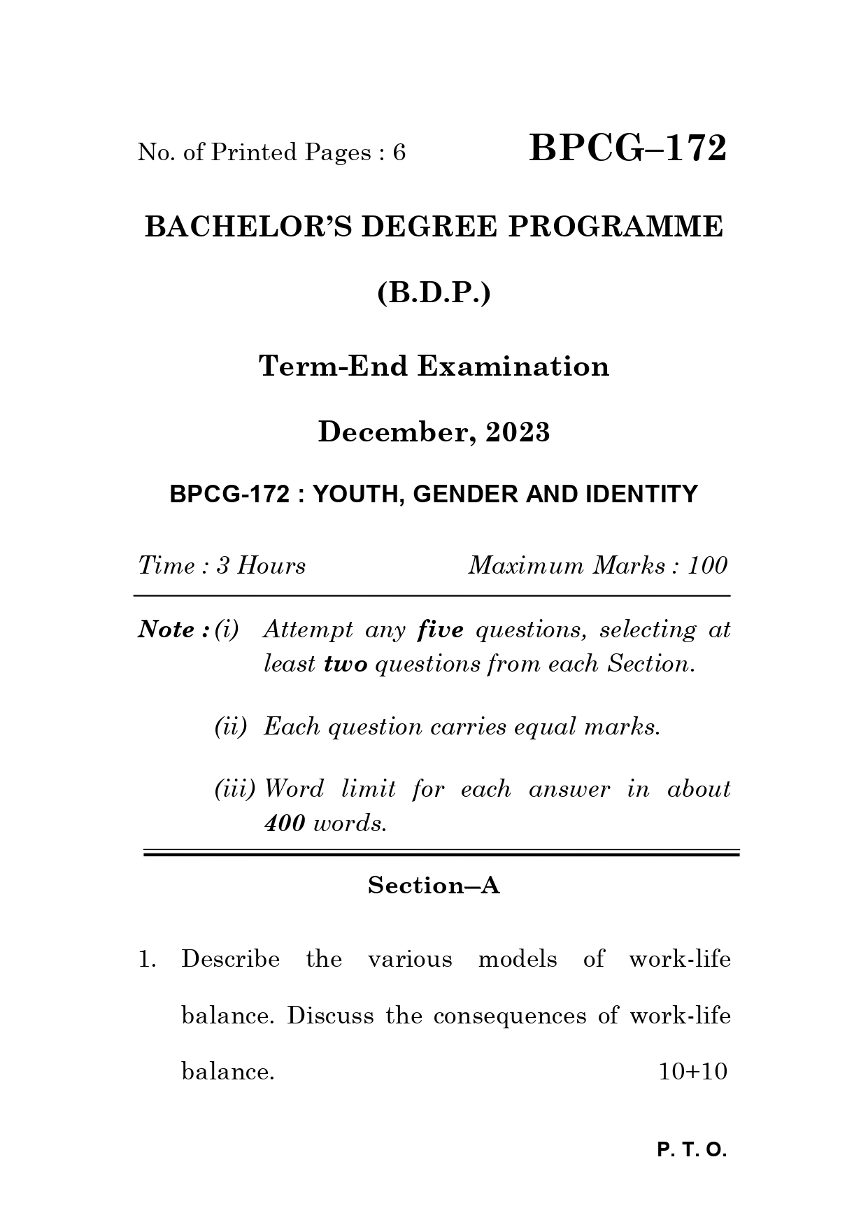 IGNOU BPCG 172 Solved Previous Year Question Paper – December 2023 (English Medium) – Download PDF