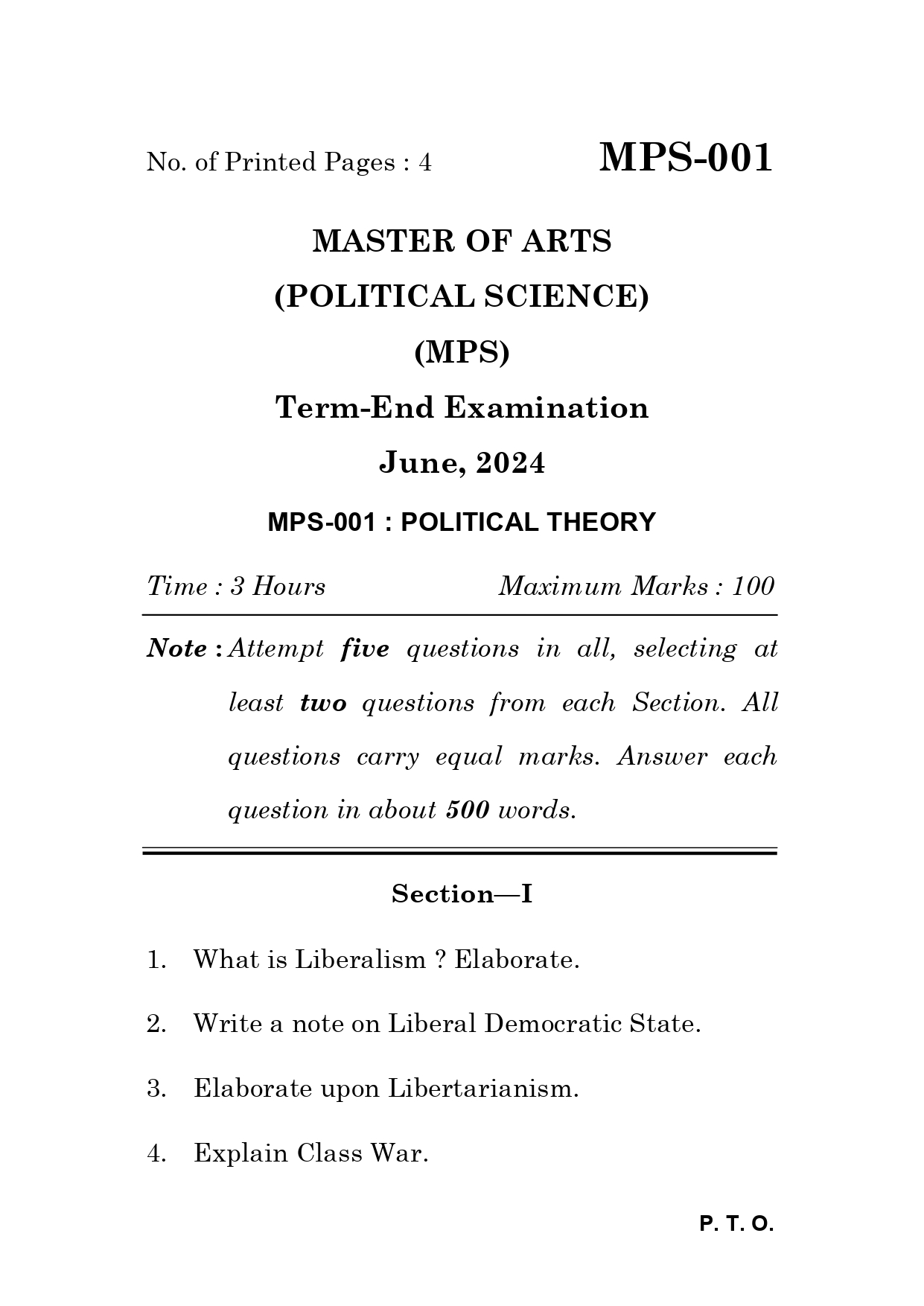 IGNOU MPS 001 Solved Previous Year Question Paper – JUNE 2024 (English Medium) – Download PDF