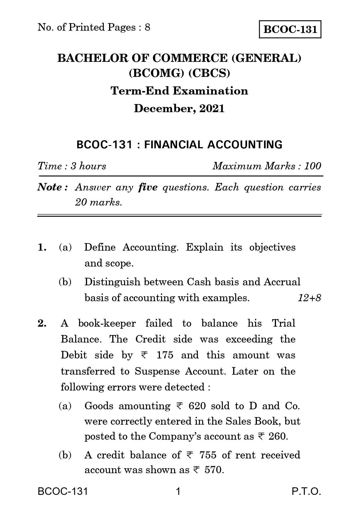 IGNOU BCOC 131 Solved Previous Year Question Paper – December 2021 (English Medium) – Download PDF