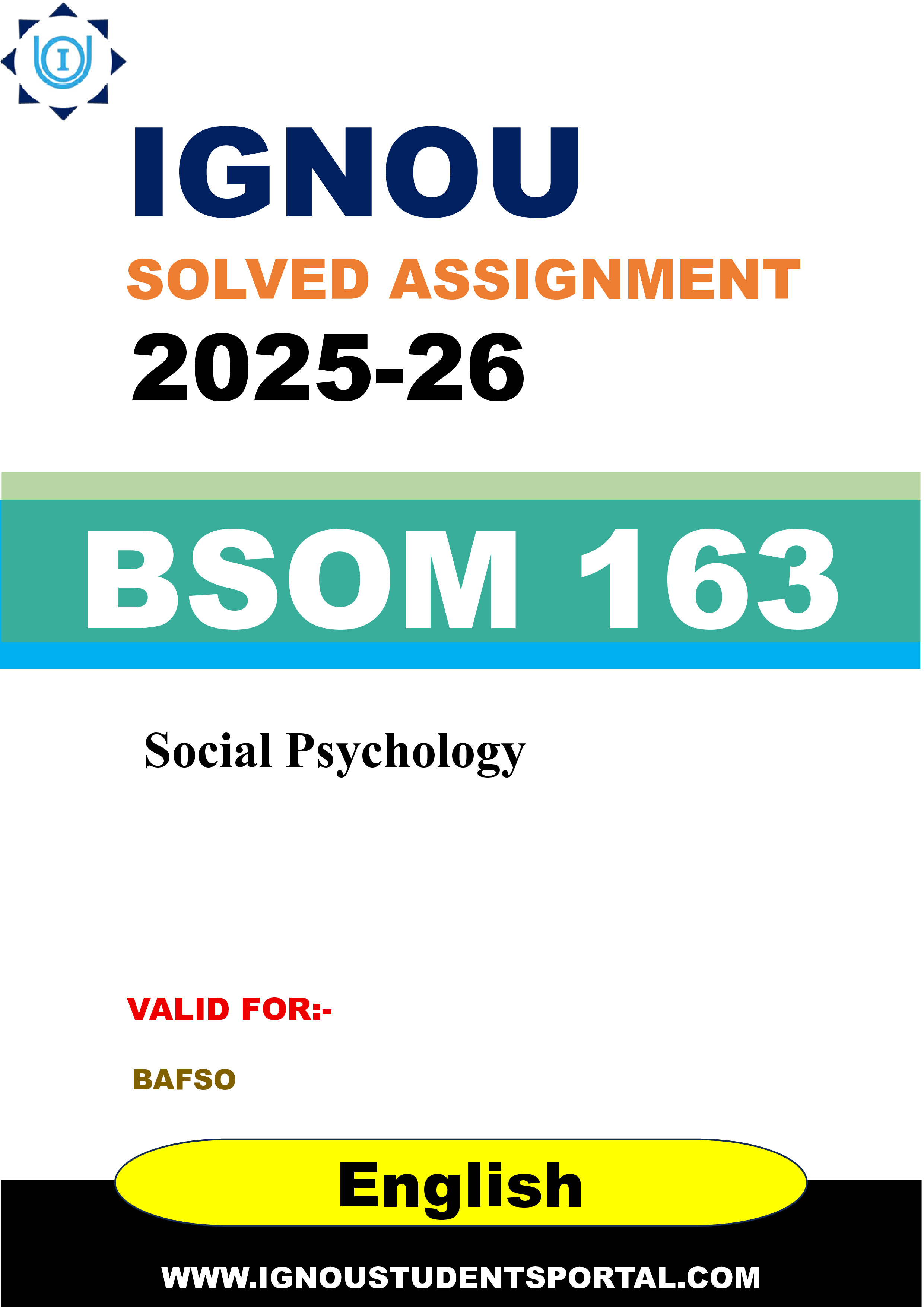 IGNOU BSOM 163 Solved Assignment 2025-2026: Social Psychology (English Medium) | IGNOU Students Portal