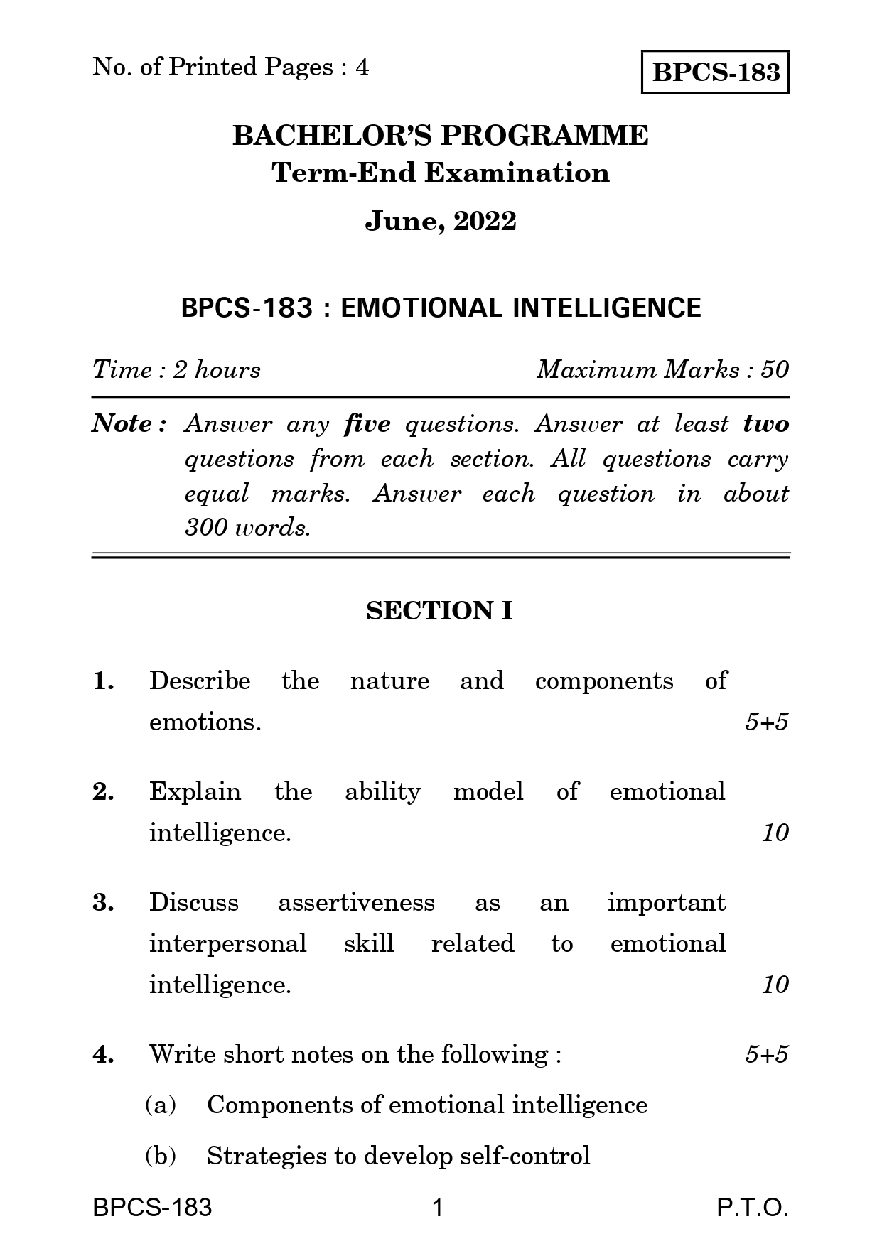 IGNOU BPCS 183 Solved Previous Year Question Paper – June 2022 (English Medium) – Download PDF