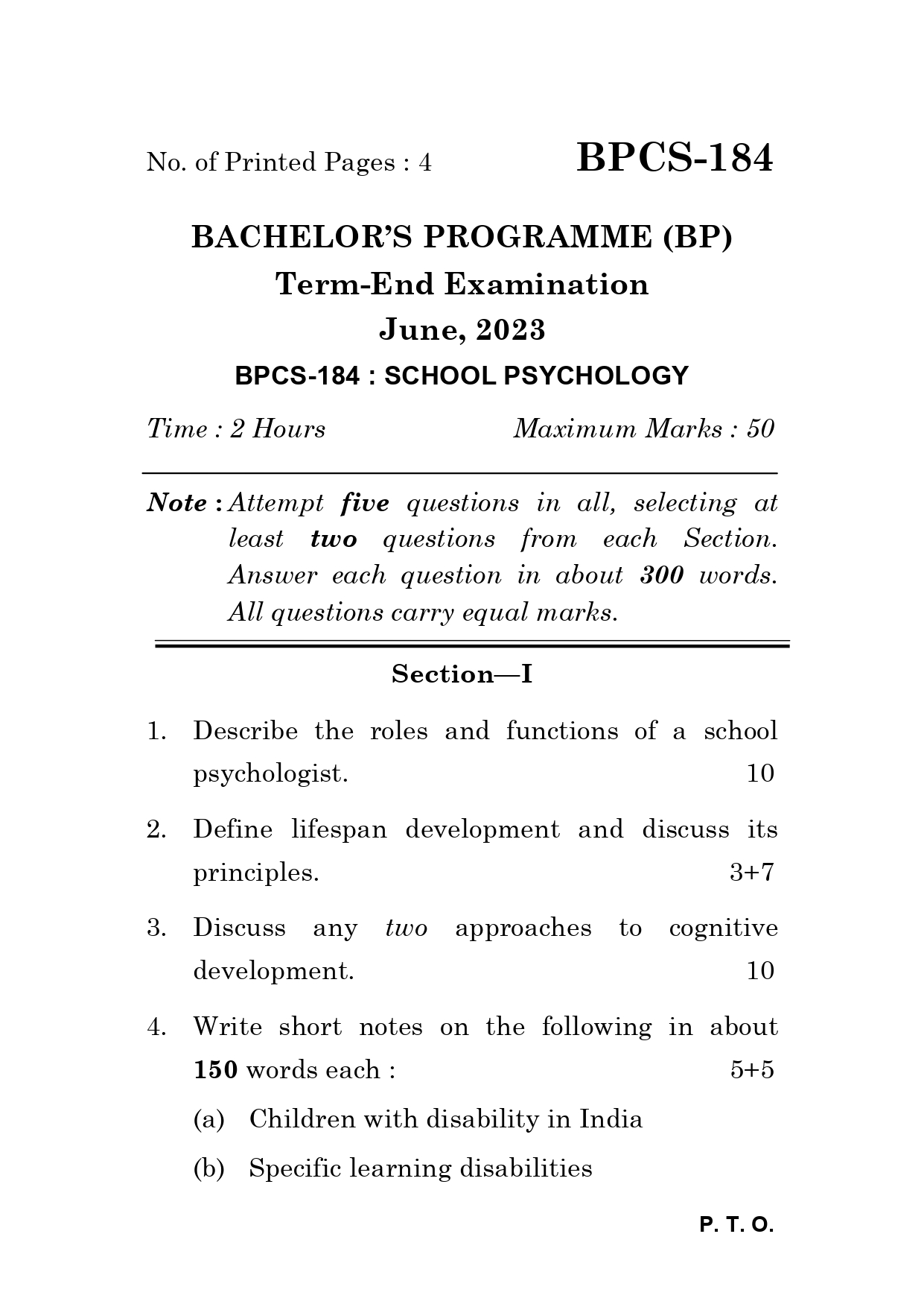 IGNOU BPCS 184 Solved Previous Year Question Paper – June 2023 (English Medium) – Download PDF