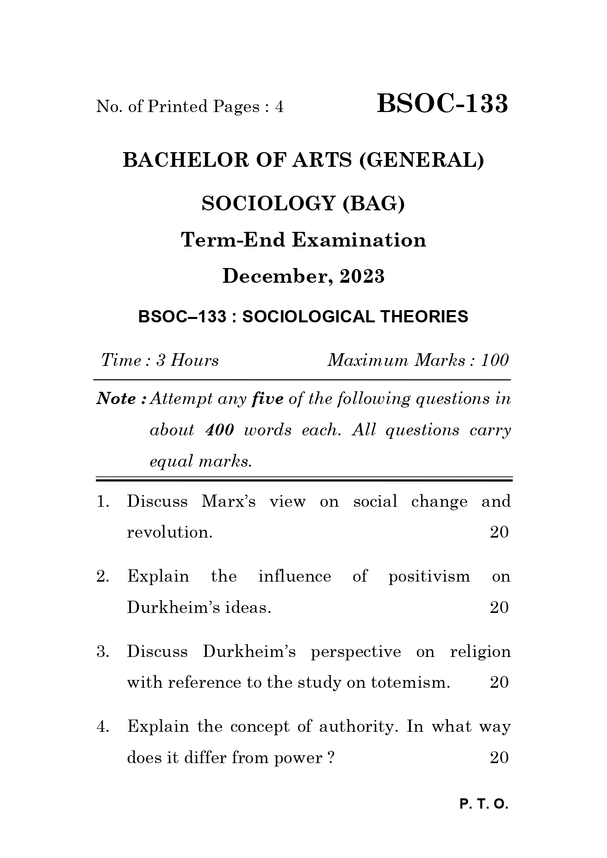 IGNOU BSOC 133 Solved Previous Year Question Paper – December 2023 (Hindi Medium) – Download PDF