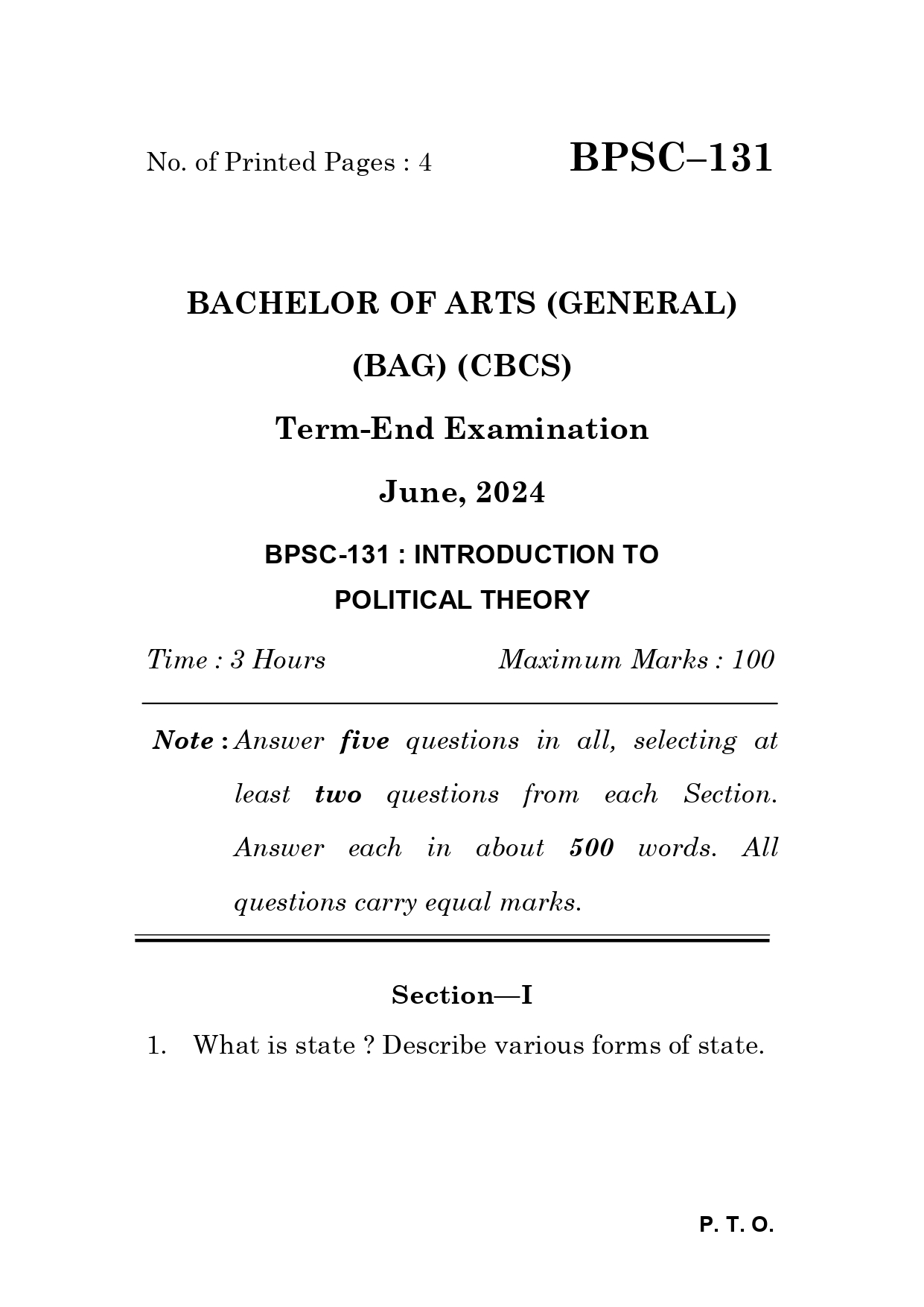 IGNOU BPSC 131 Solved Previous Year Question Paper – June 2024 (HINDI Medium) – Download PDF