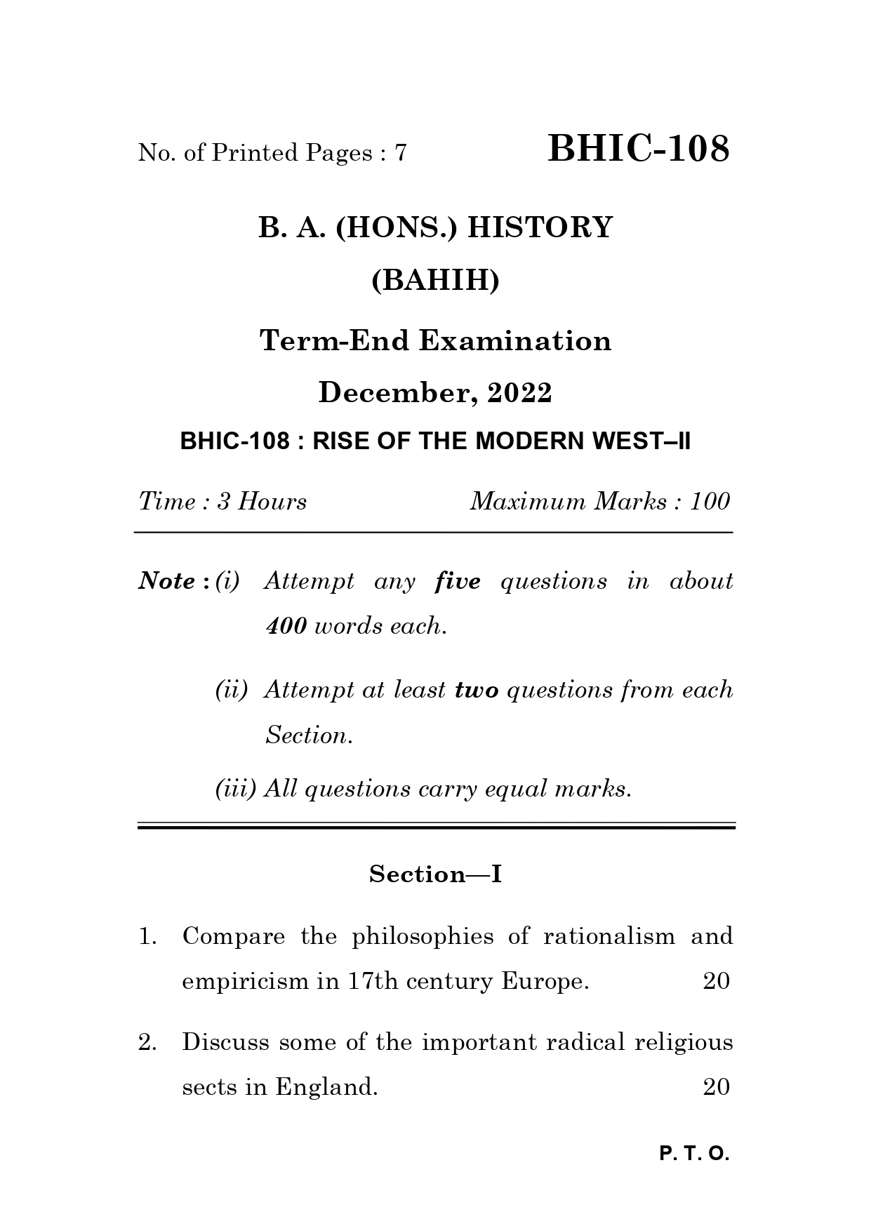 IGNOU BHIC 108 Solved Previous Year Question Paper – December 2022 (English Medium) – Download PDF