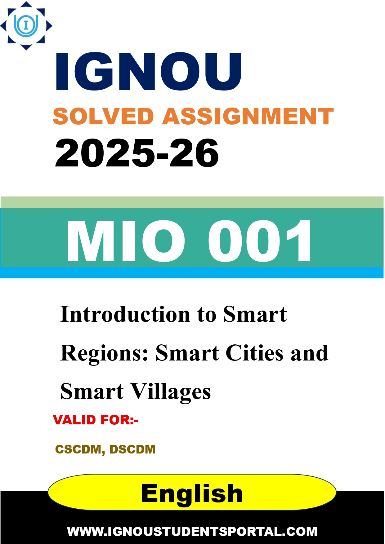 IGNOU MIO 001 Solved Assignment 2025-2026: Introduction to Smart Regions: Smart Cities and Smart Villages (English Medium) | IGNOU Students Portal