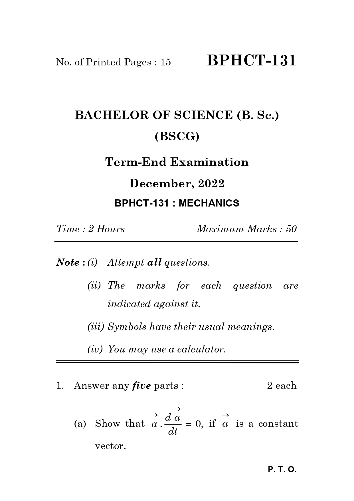 IGNOU BPHCT 131 Solved Previous Year Question Paper – December 2022 (English Medium) – Download PDF