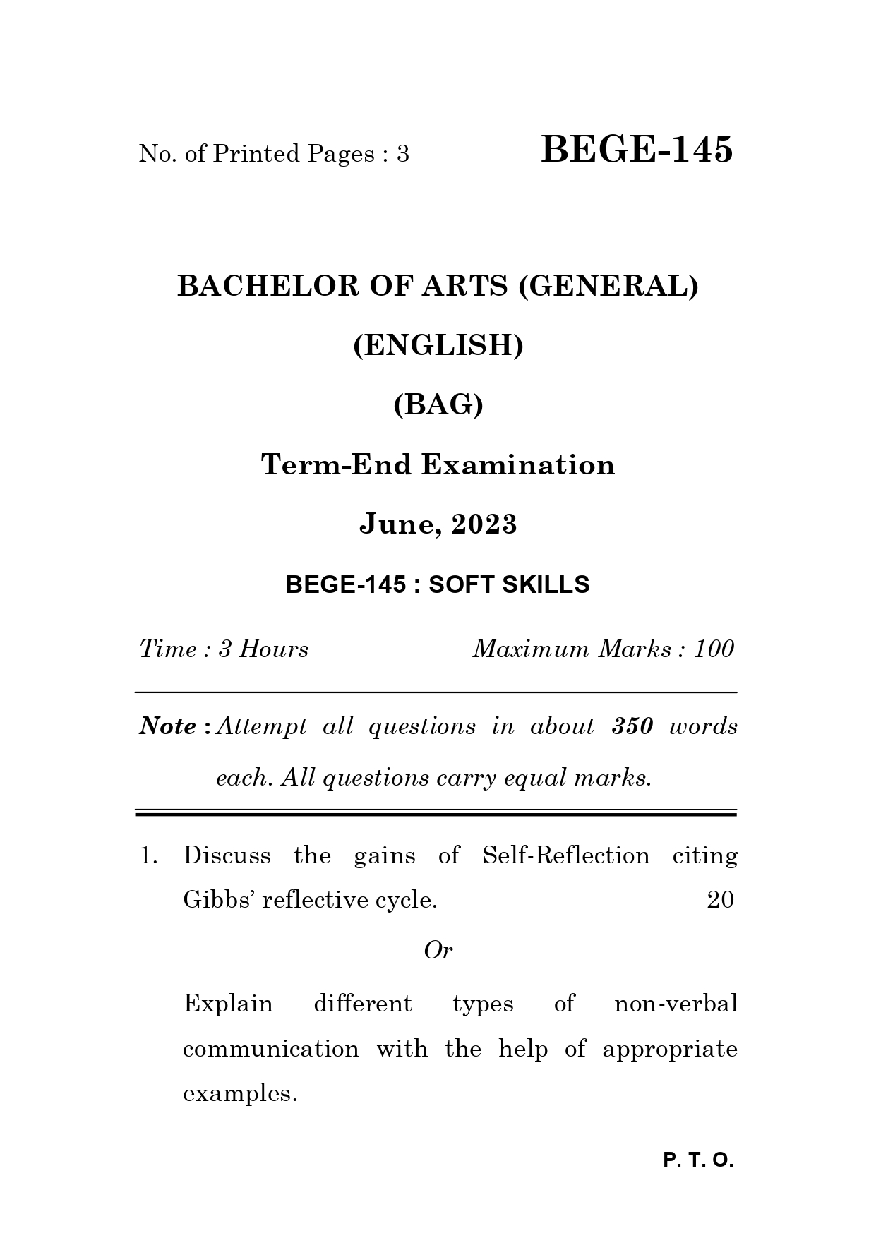 IGNOU BEGE 145 Solved Previous Year Question Paper –JUNE 2023 (ENGLISH Medium) – Download PDF