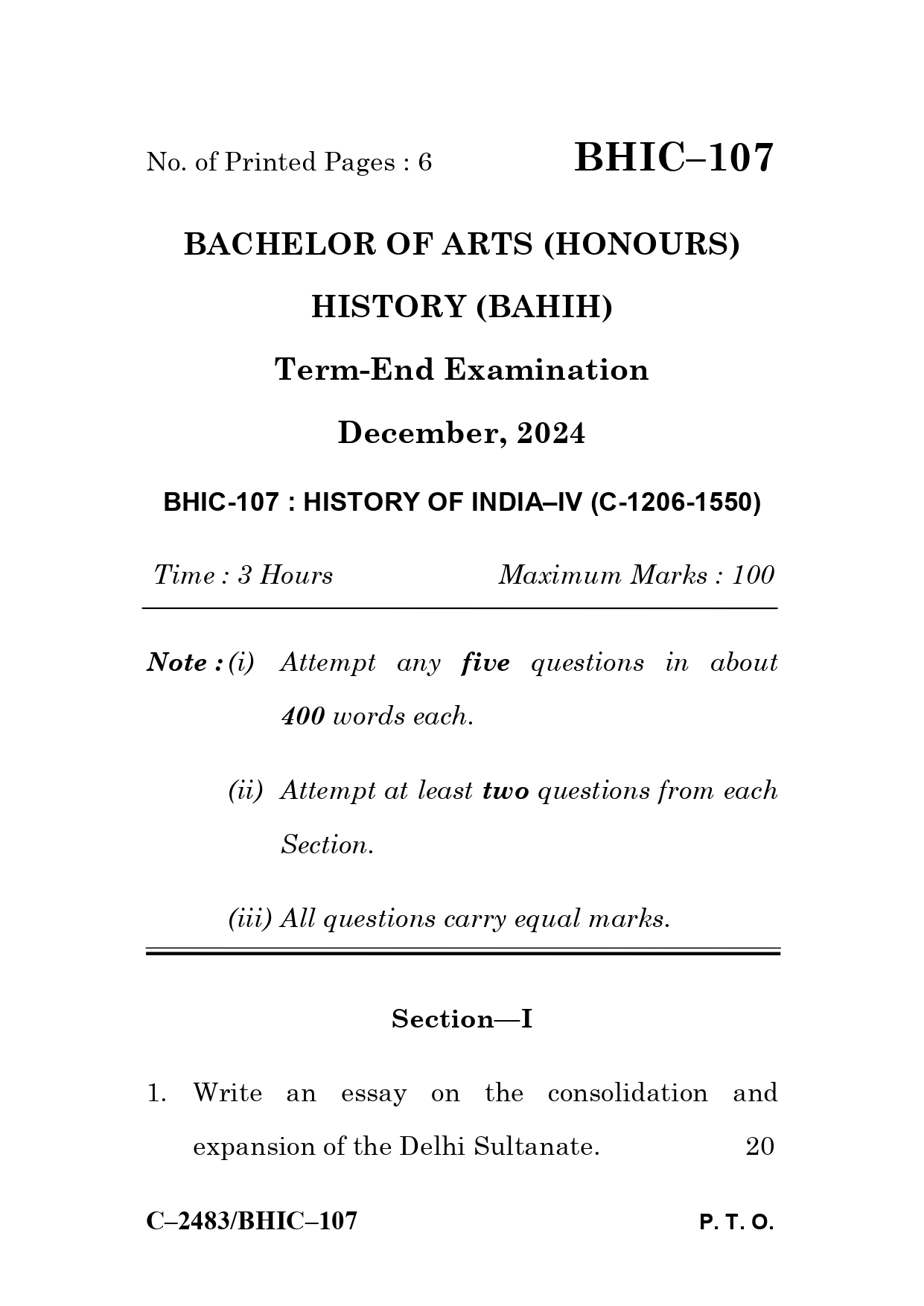 IGNOU BHIC 107 Solved Previous Year Question Paper – December 2024 (English Medium) – Download PDF