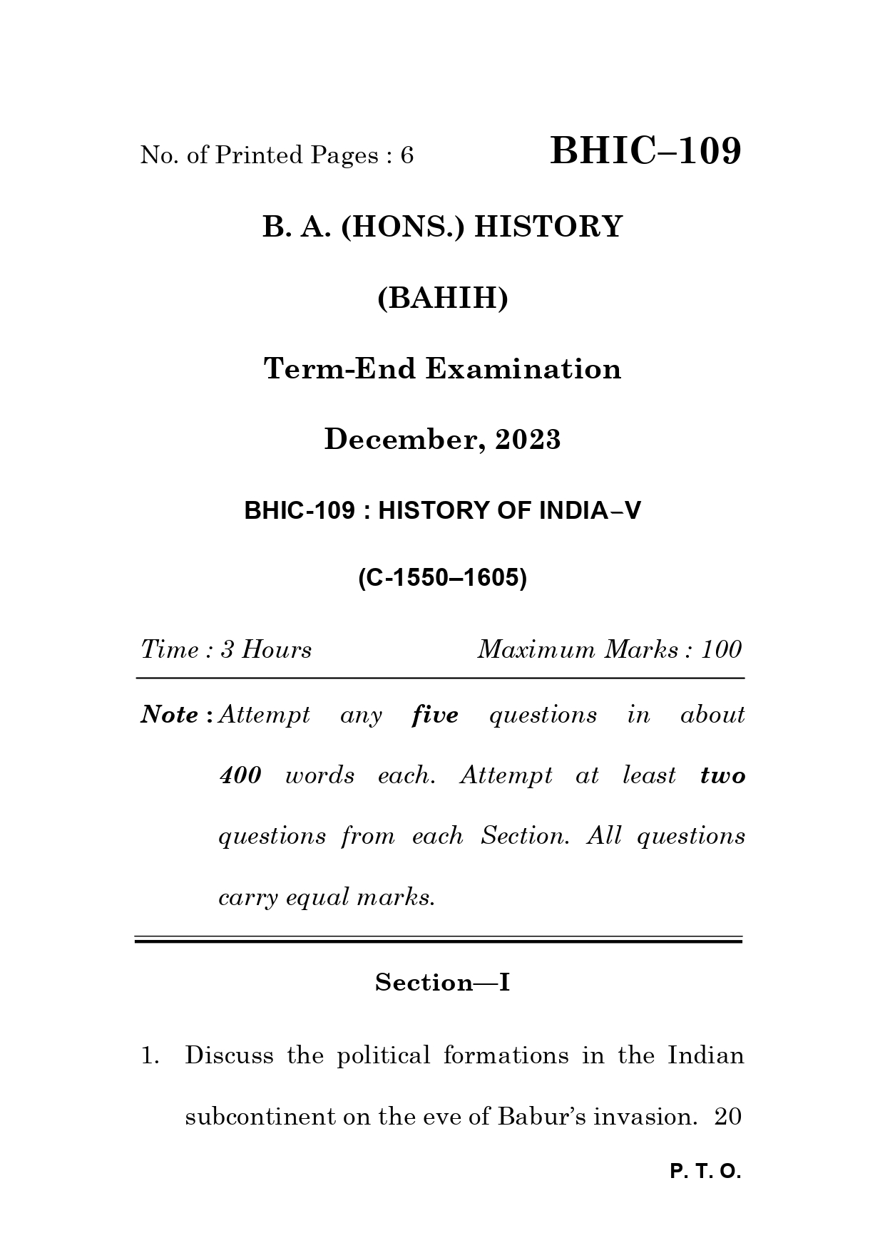 IGNOU BHIC 109 Solved Previous Year Question Paper – December 2023 (English Medium) – Download PDF