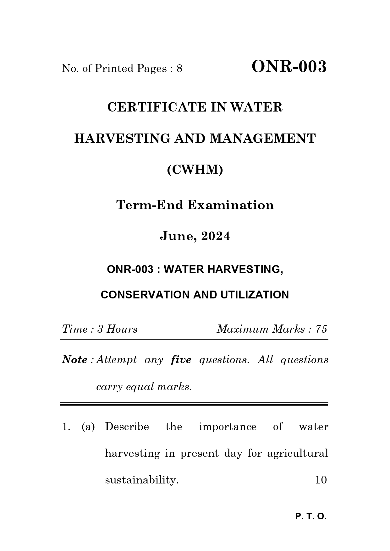 IGNOU ONR 003 Solved Previous Year Question Paper – JUNE 2024 (HINDI Medium) – Download PDF