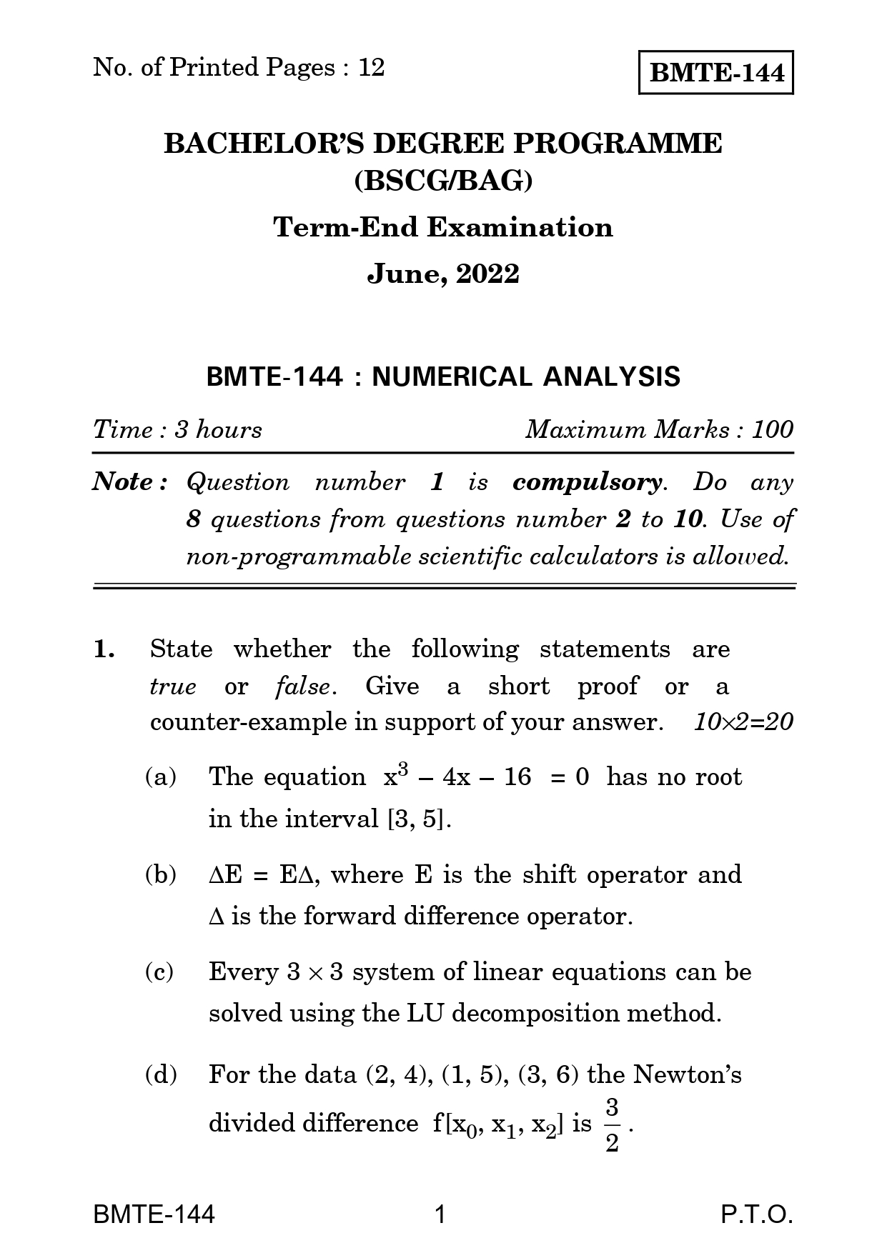 IGNOU BMTC 133 Solved Previous Year Question Paper – JUNE 2022 (ENGLISH Medium) – Download PDF