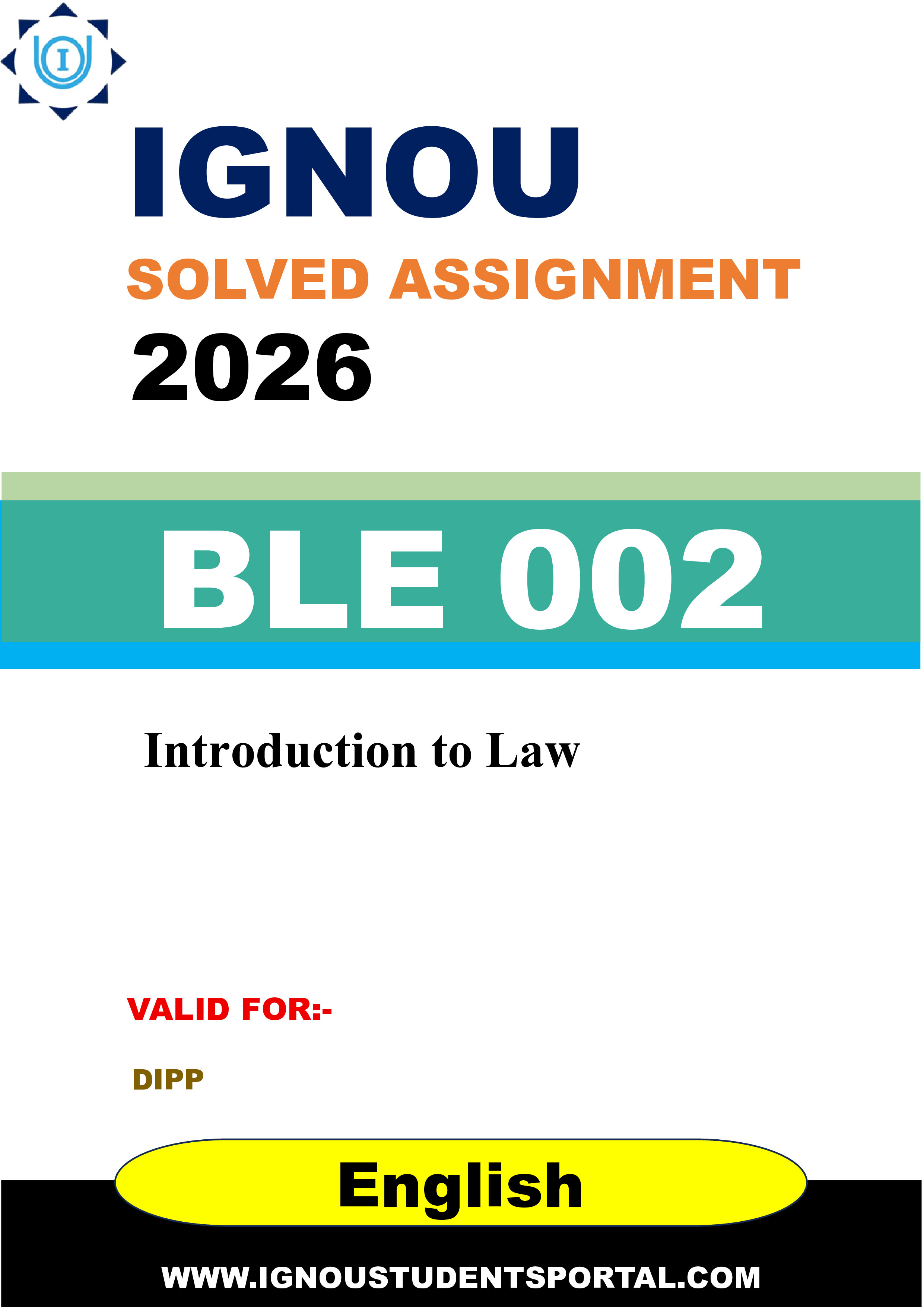 IGNOU BLE 002 Solved Assignment 2026-26: Introduction to Law (English Medium) | IGNOU Students Portal