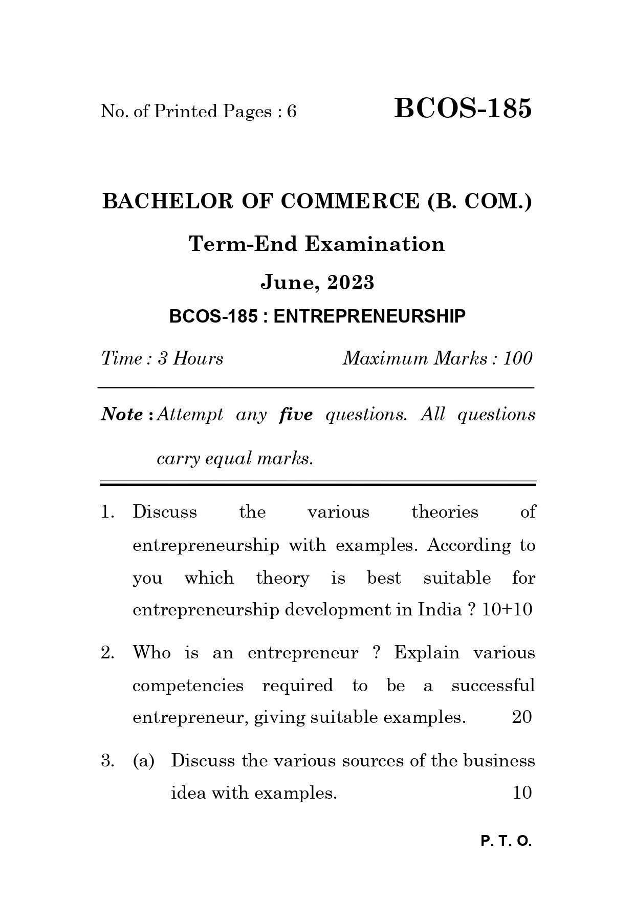 IGNOU BCOS 185 Solved Previous Year Question Paper – June 2023 (English Medium) – Download PDF
