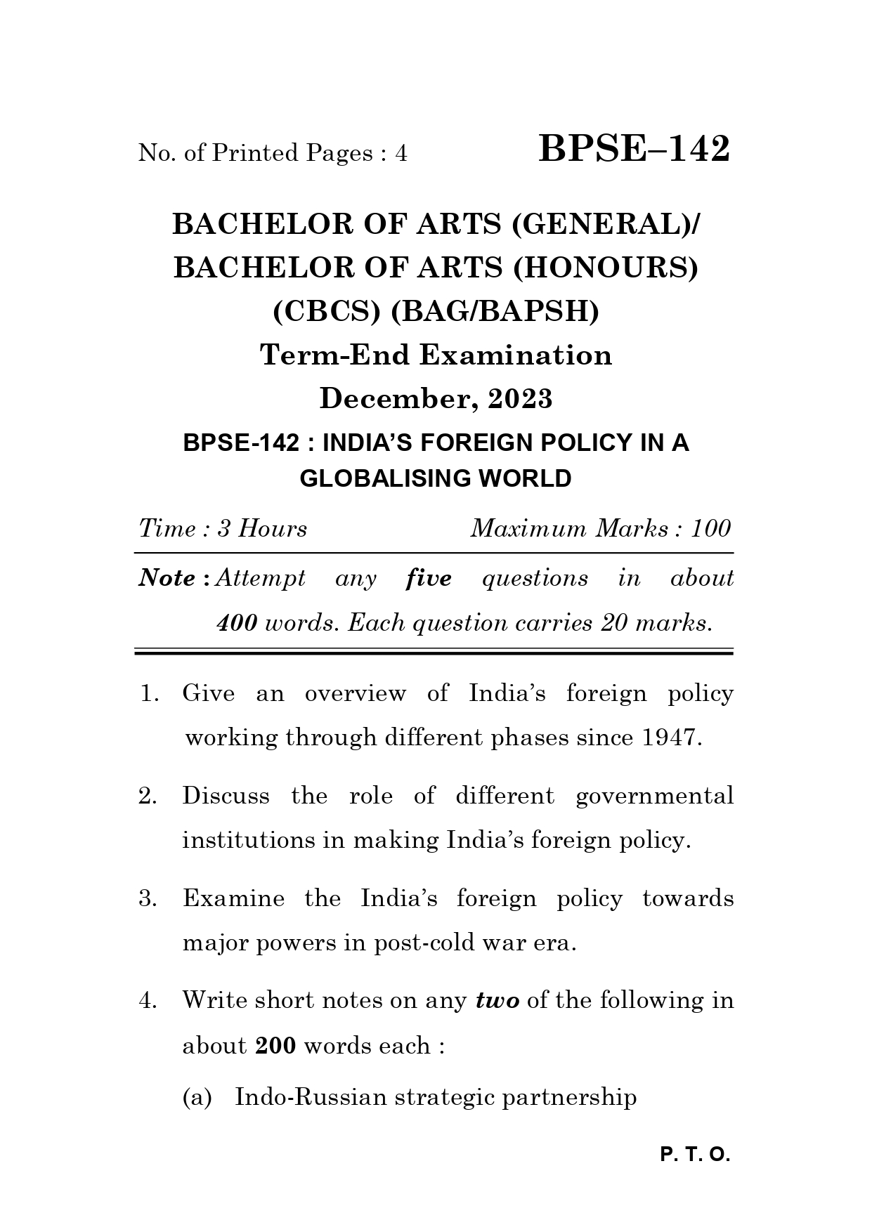 IGNOU BPSE 142 Solved Previous Year Question Paper – December 2023 (English Medium) – Download PDF