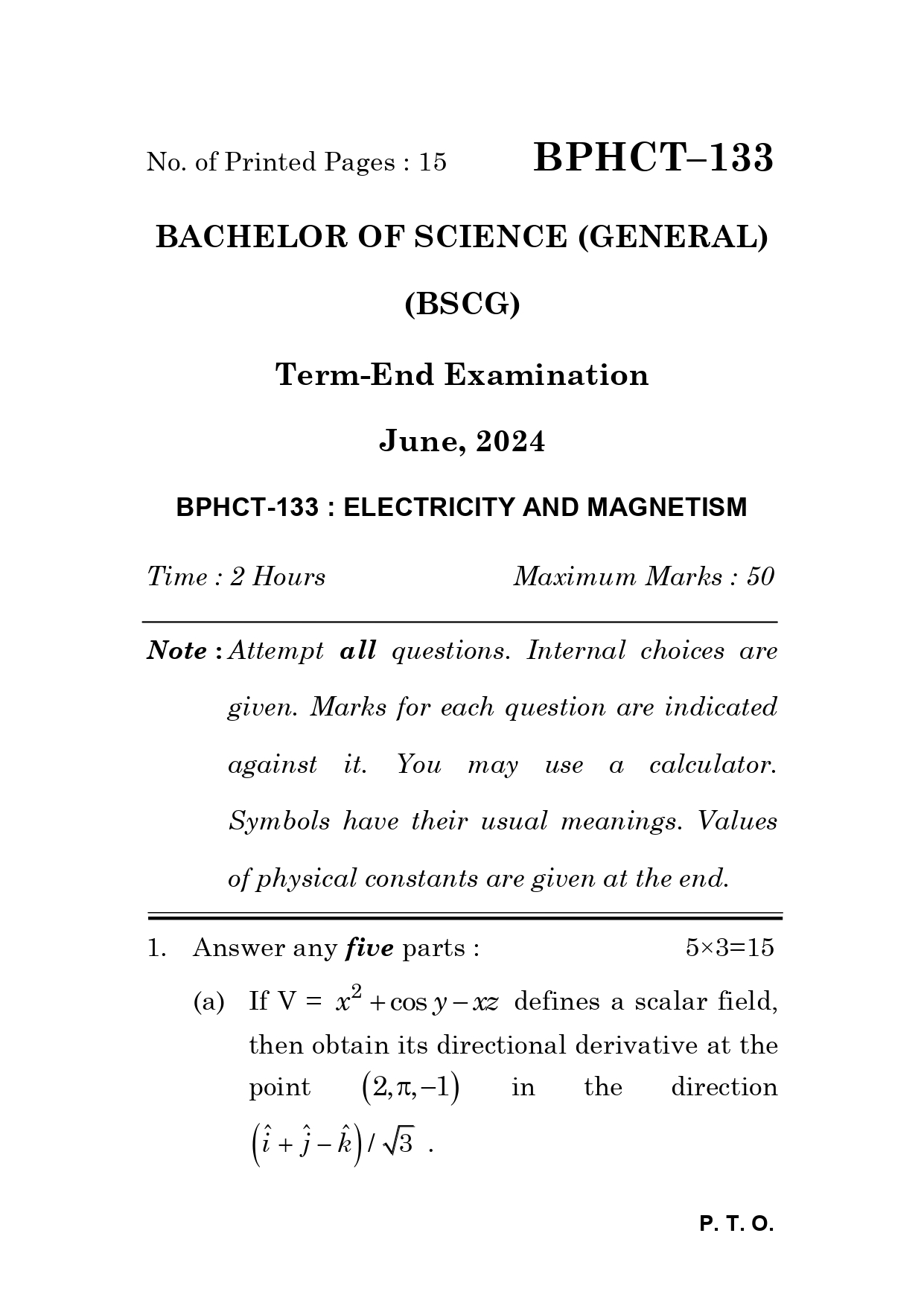IGNOU BPHCT 133 Solved Previous Year Question Paper – June 2024 (English Medium) – Download PDF