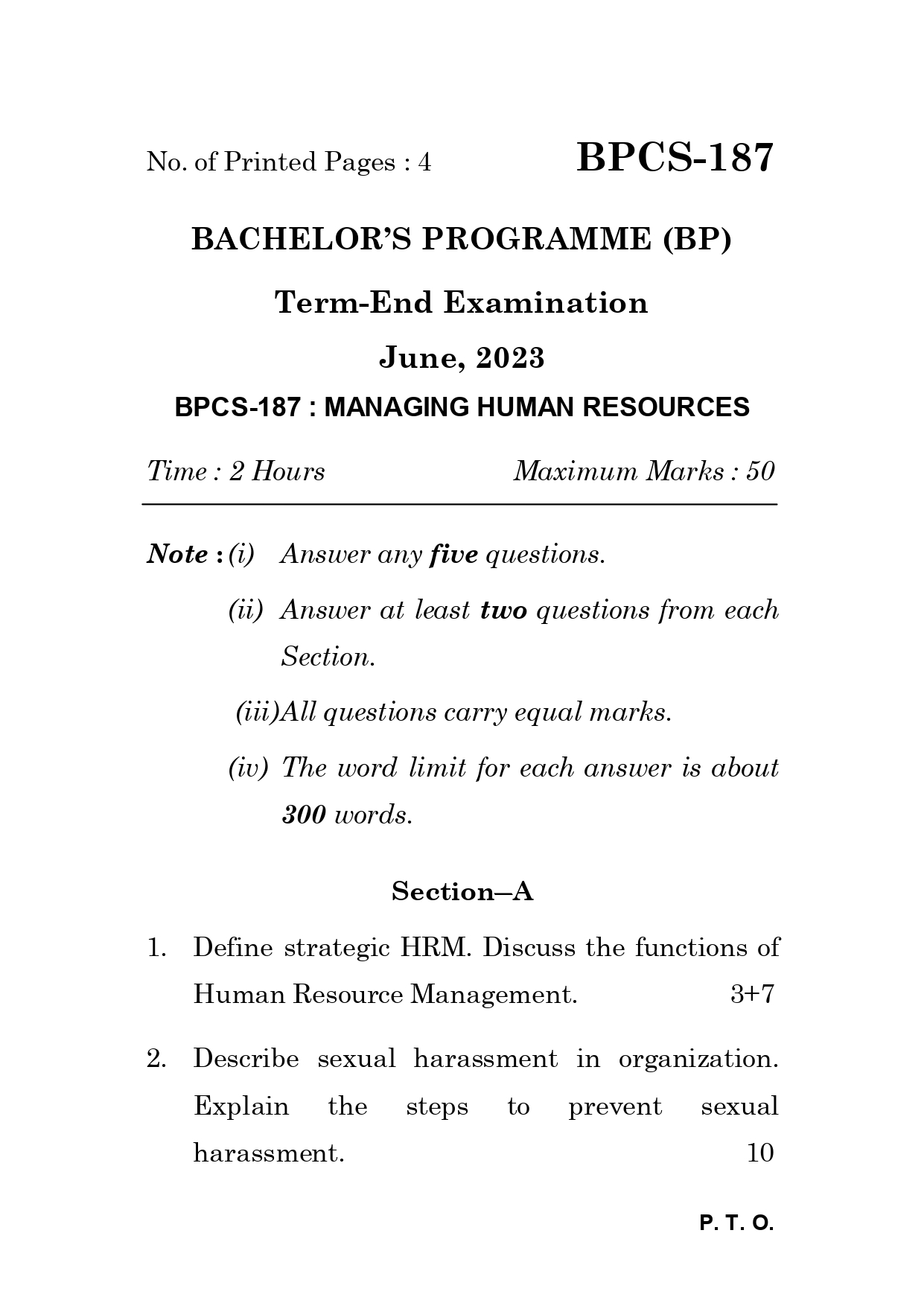 IGNOU BPCS 187 Solved Previous Year Question Paper – June 2023 (English Medium) – Download PDF