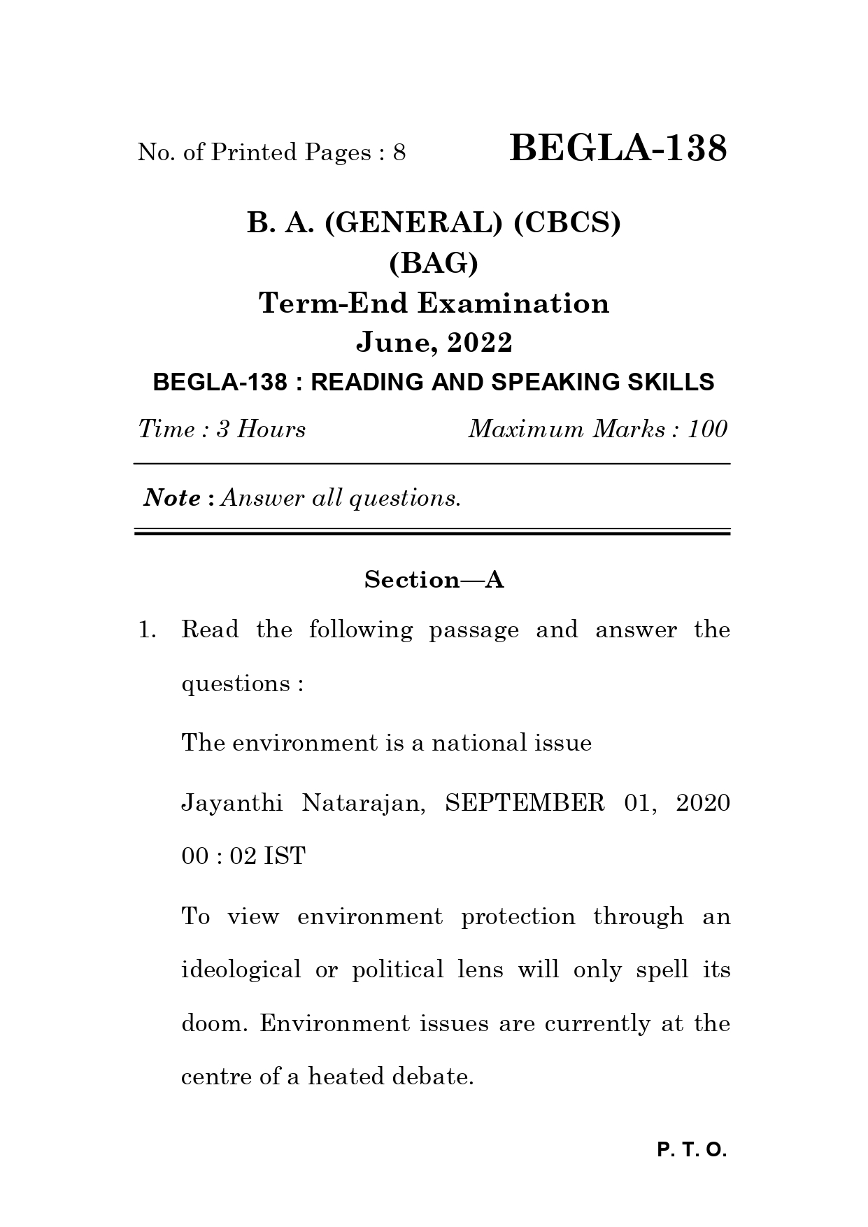 IGNOU BEGLA 138 Solved Previous Year Question Paper – June  2022 (English Medium) – Download PDF