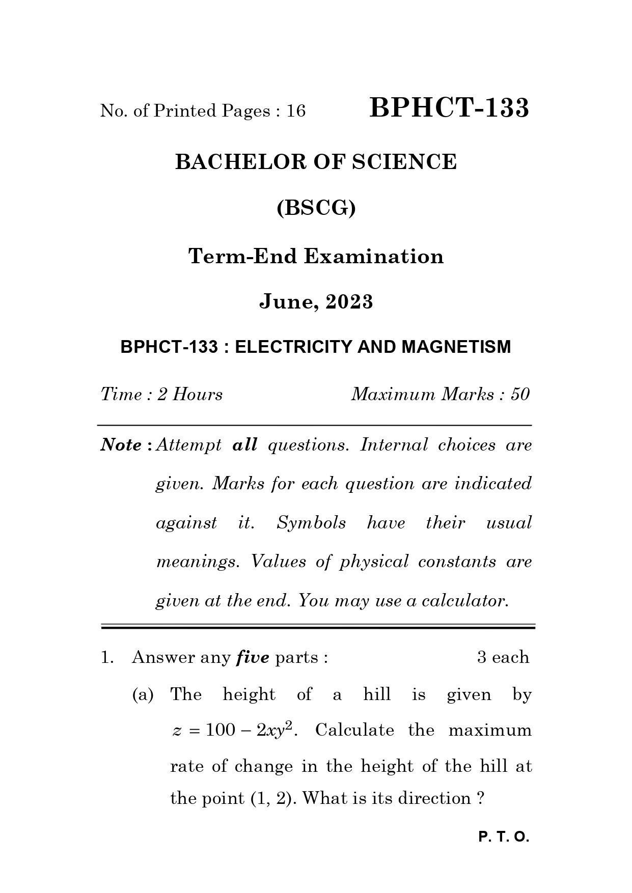 IGNOU BPHCT 133 Solved Previous Year Question Paper – June 2023 (English Medium) – Download PDF