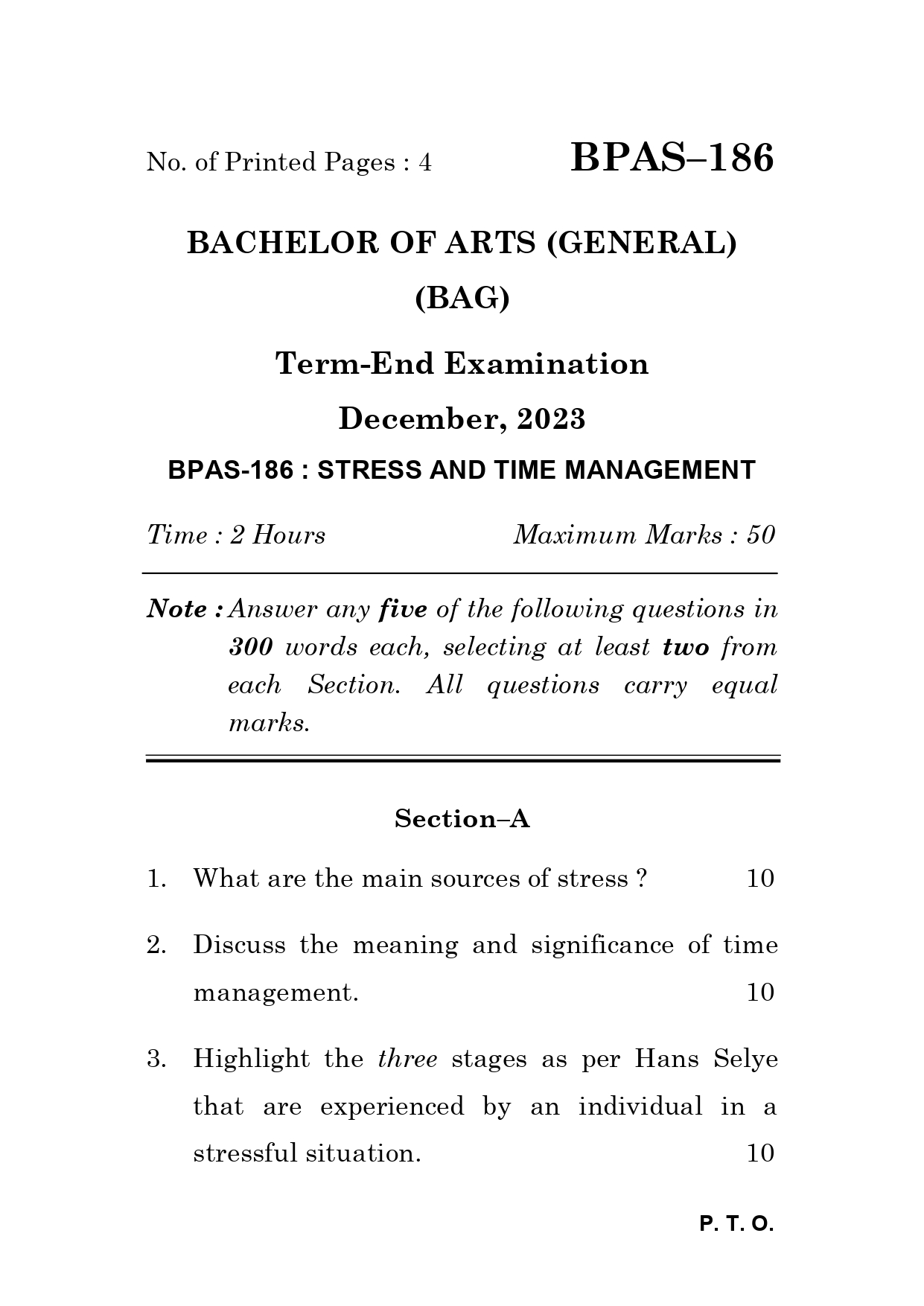 IGNOU BPAS 186 Solved Previous Year Question Paper –DECEMBER 2023 (ENGLISH Medium) – Download PDF