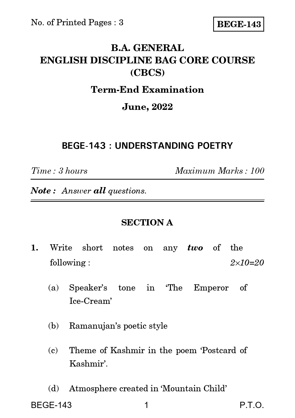 IGNOU BEGE 143 Solved Previous Year Question Paper – June 2022 (English Medium) – Download PDF