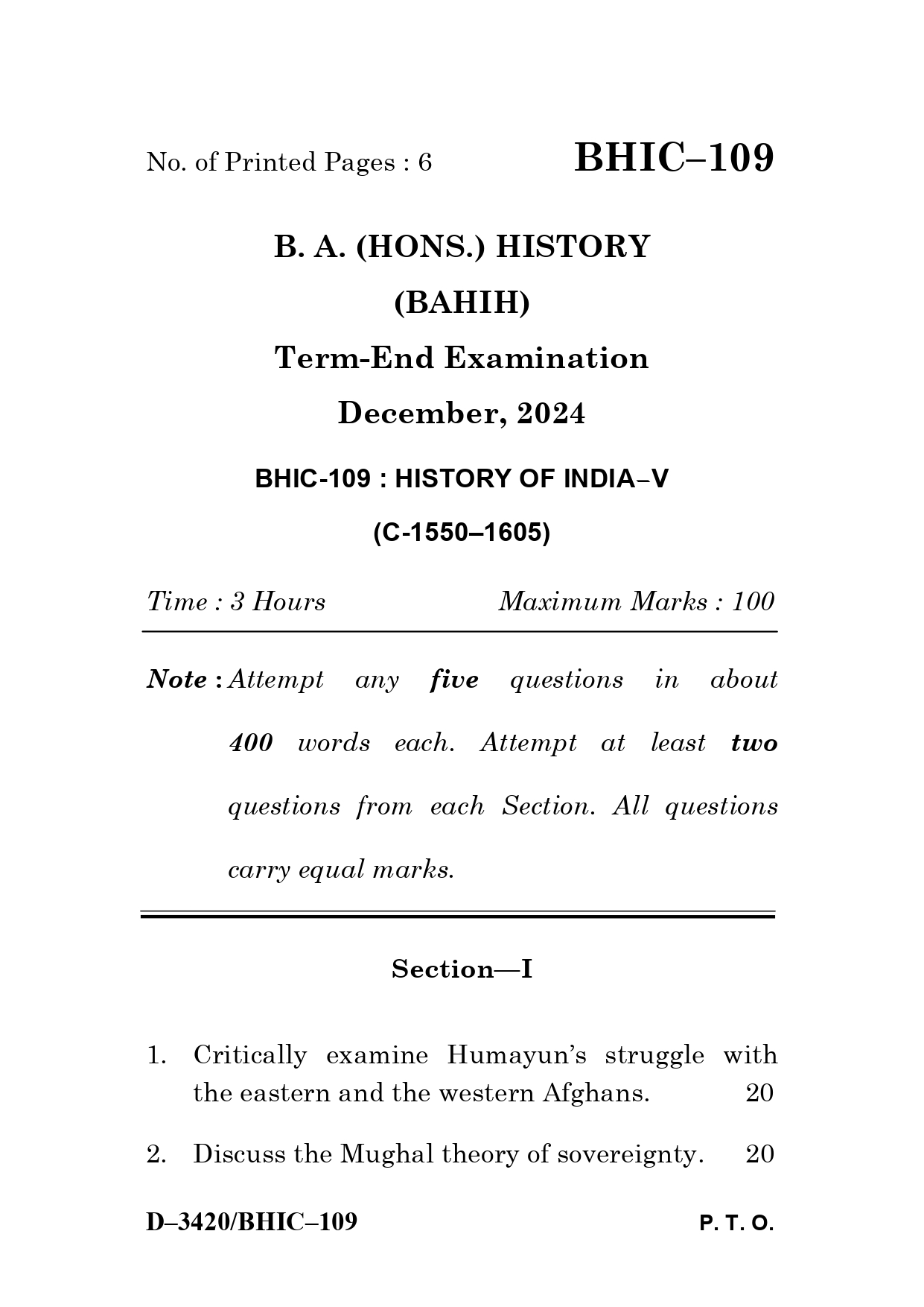 IGNOU BHIC 109 Solved Previous Year Question Paper – December 2024 (English Medium) – Download PDF