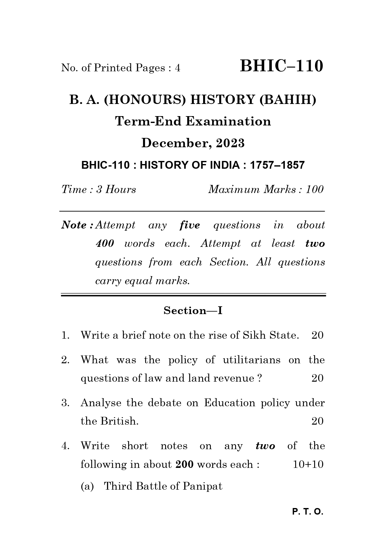 IGNOU BHIC 110 Solved Previous Year Question Paper – December 2023 (English Medium) – Download PDF
