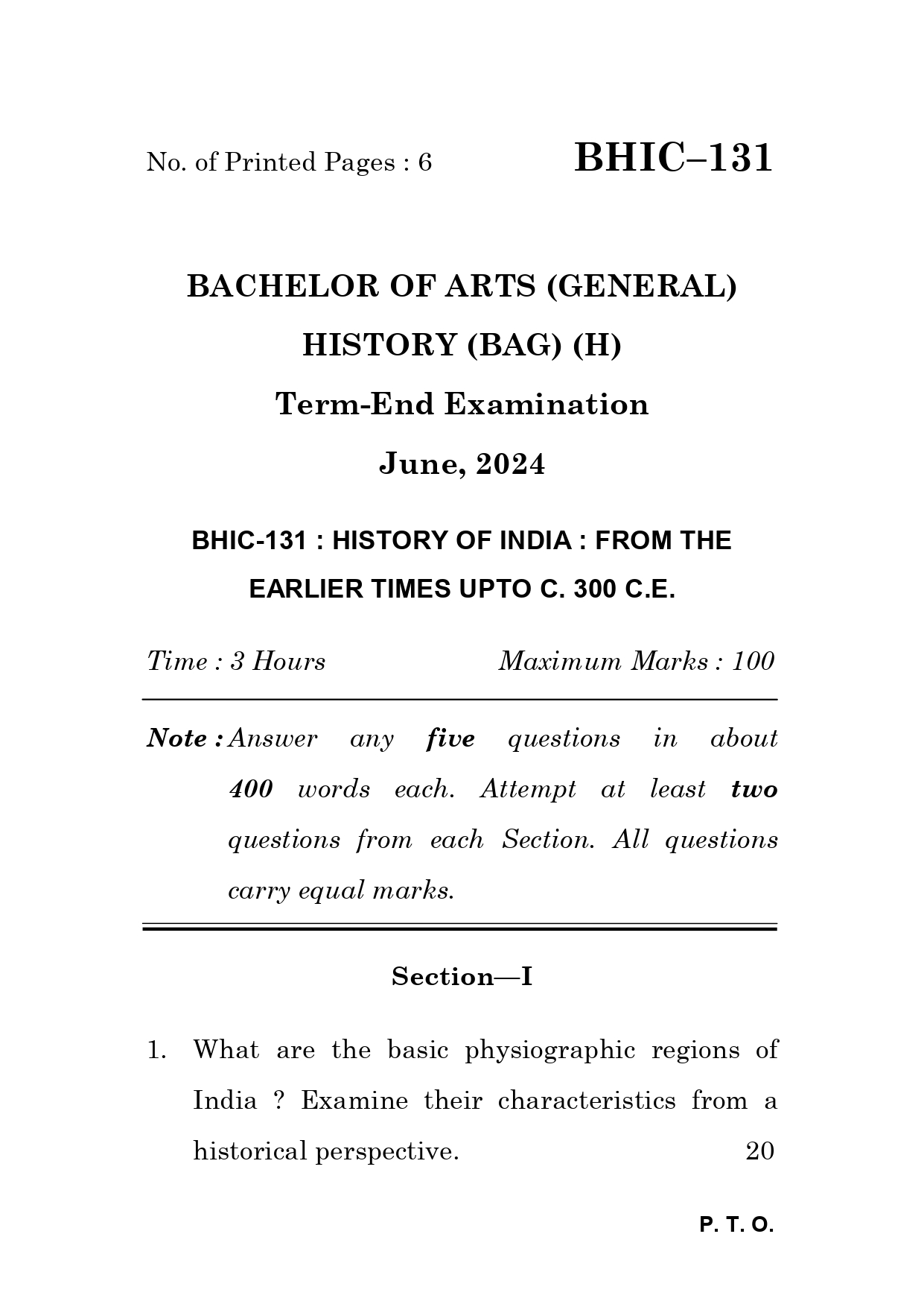 IGNOU BHIC 131 Solved Previous Year Question Paper – June 2024 (English Medium) – Download PDF