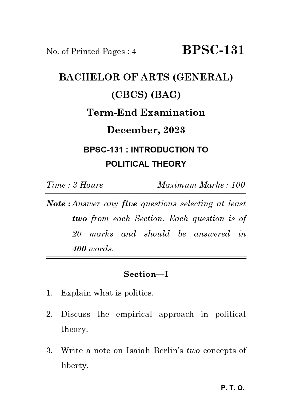 IGNOU BPSC 131 Solved Previous Year Question Paper – December 2023 (HINDI Medium) – Download PDF