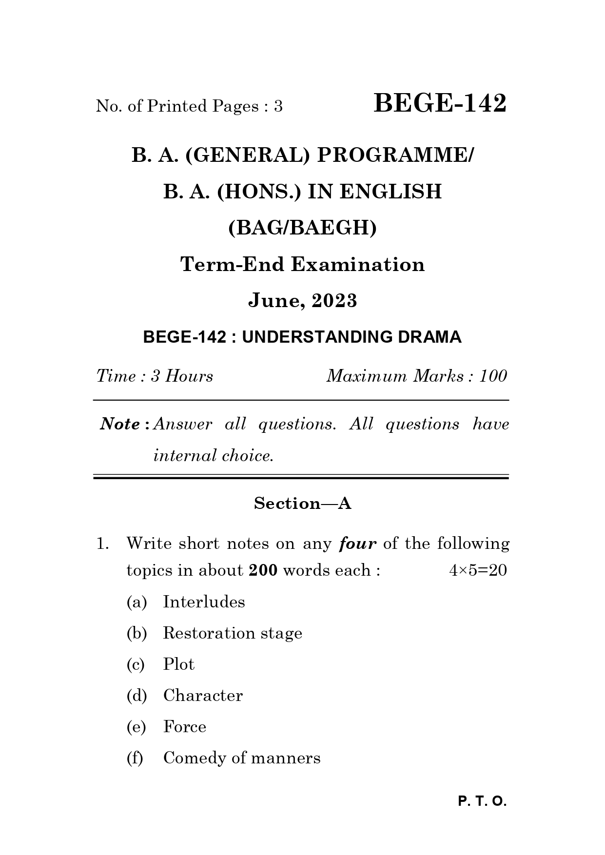 IGNOU BEGE 142 Solved Previous Year Question Paper – June 2023 (English Medium) – Download PDF