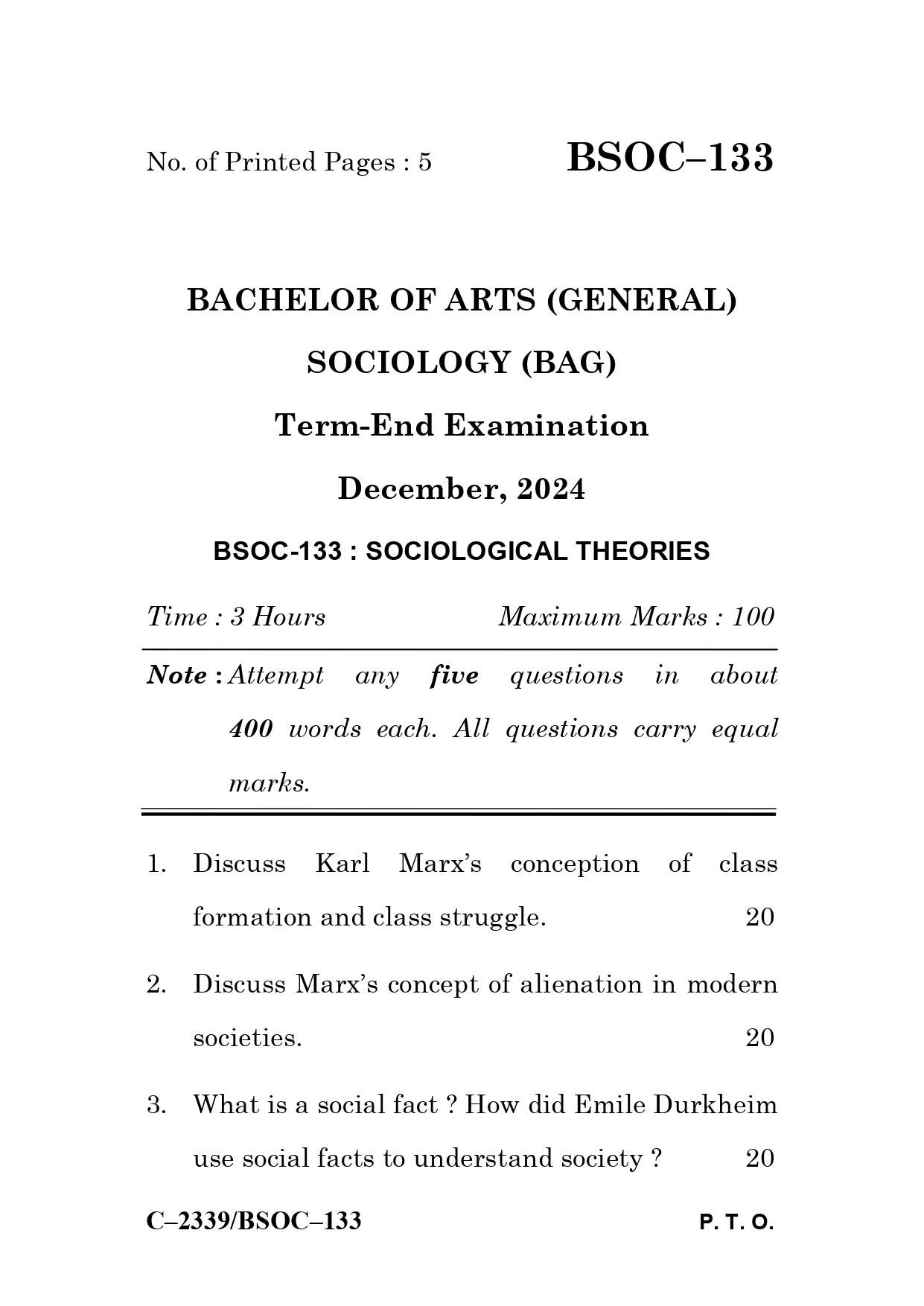 IGNOU BSOC 133 Solved Previous Year Question Paper – December 2024 (Hindi Medium) – Download PDF