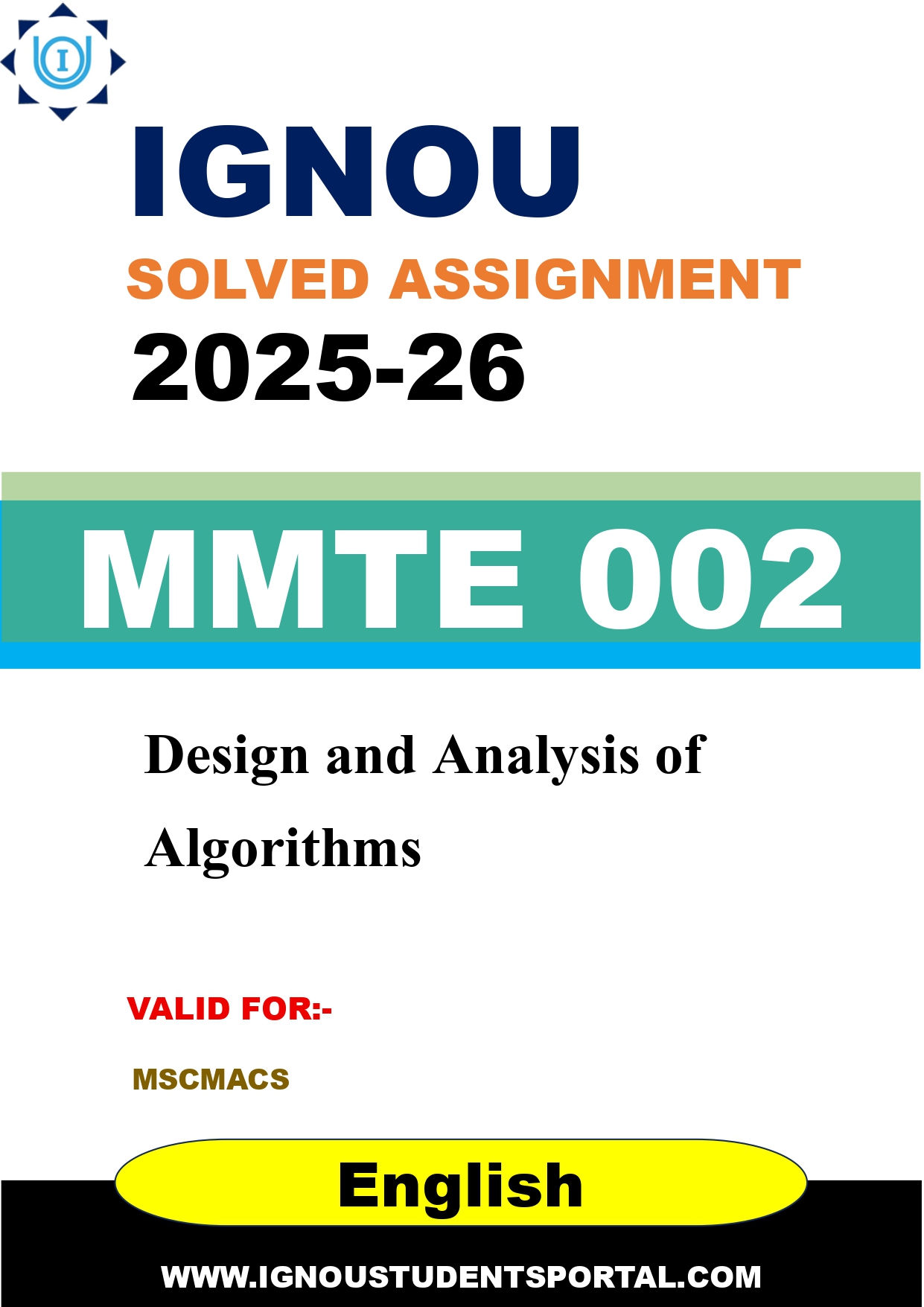 IGNOU MMTE 002 Solved Assignment 2025-2026: Design and Analysis of Algorithms (English Medium) | IGNOU Students Portal