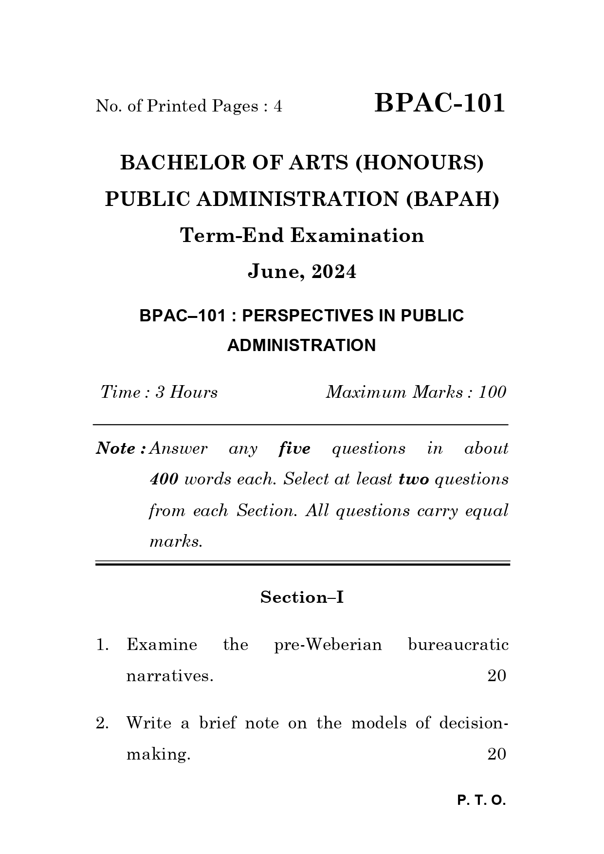 IGNOU BPAC 101 Solved Previous Year Question Paper – JUNE 2024 (ENGLISH Medium) – Download PDF
