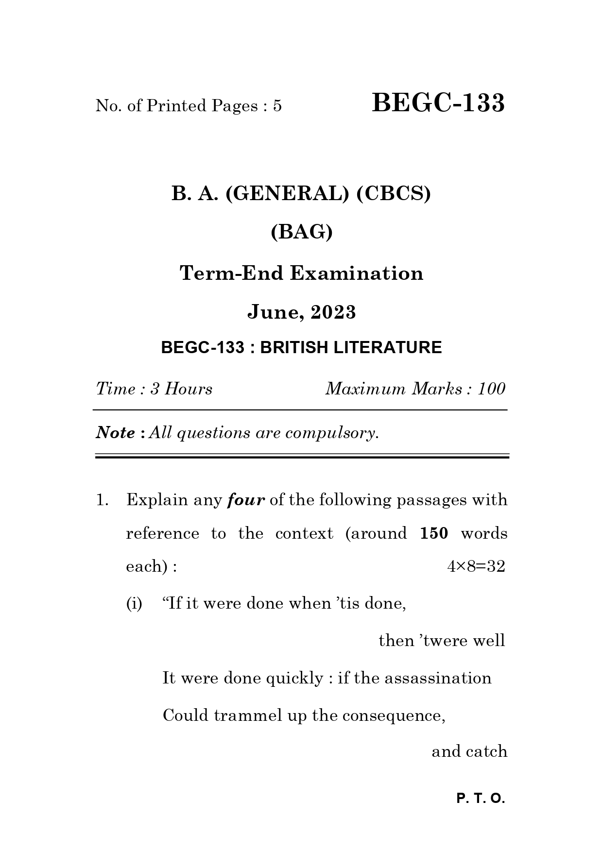 IGNOU BEGC 133 Solved Previous Year Question Paper –JUNE 2023 (ENGLISH Medium) – Download PDF