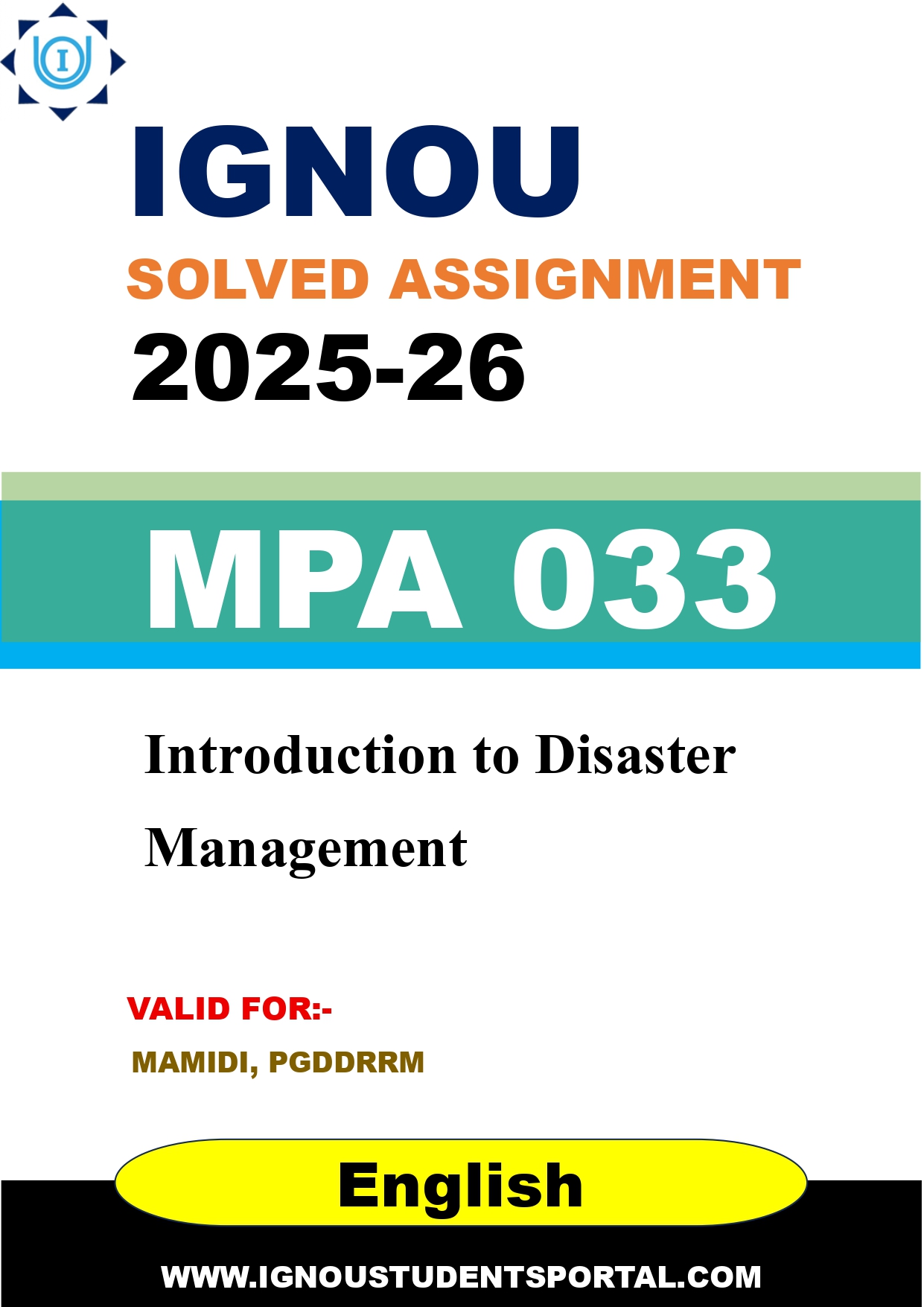 IGNOU MPA 033 Solved Assignment 2025-2026: Introduction to Disaster Management (English Medium) | IGNOU Students Portal