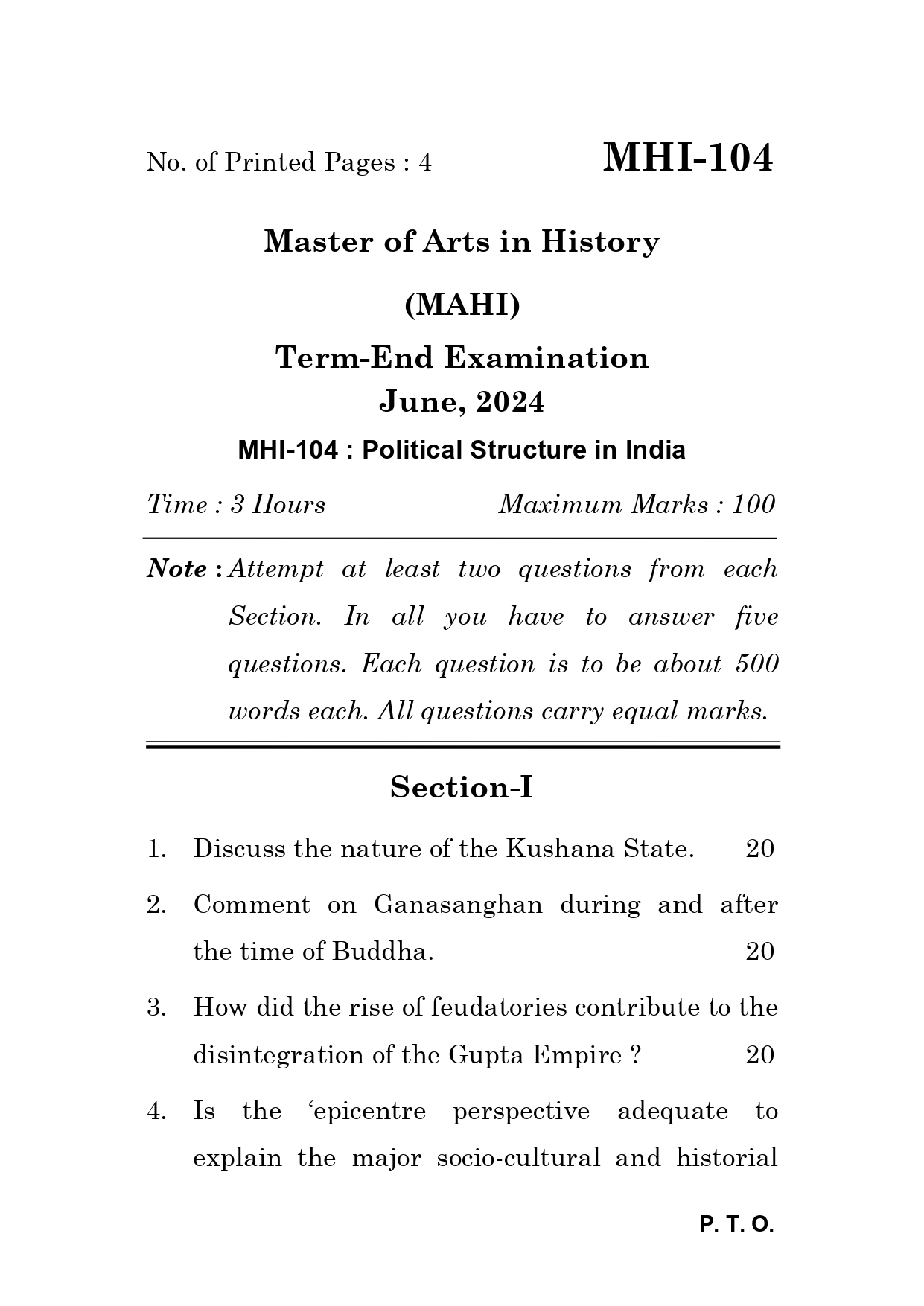 IGNOU MHI 104 Solved Previous Year Question Paper – June 2024 (Hindi Medium) – Download PDF