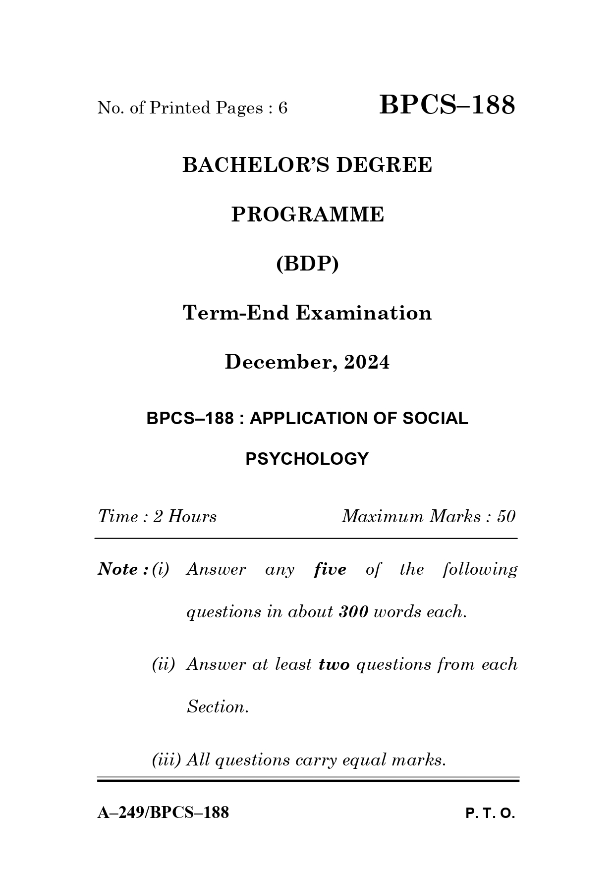 IGNOU BPCS 188 Solved Previous Year Question Paper –DECEMBER 2024 (ENGLISH Medium) – Download PDF