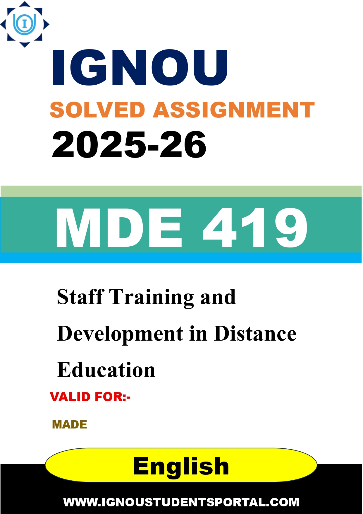 IGNOU MDE 419 Solved Assignment 2025-2026 (English Medium) – Download PDF