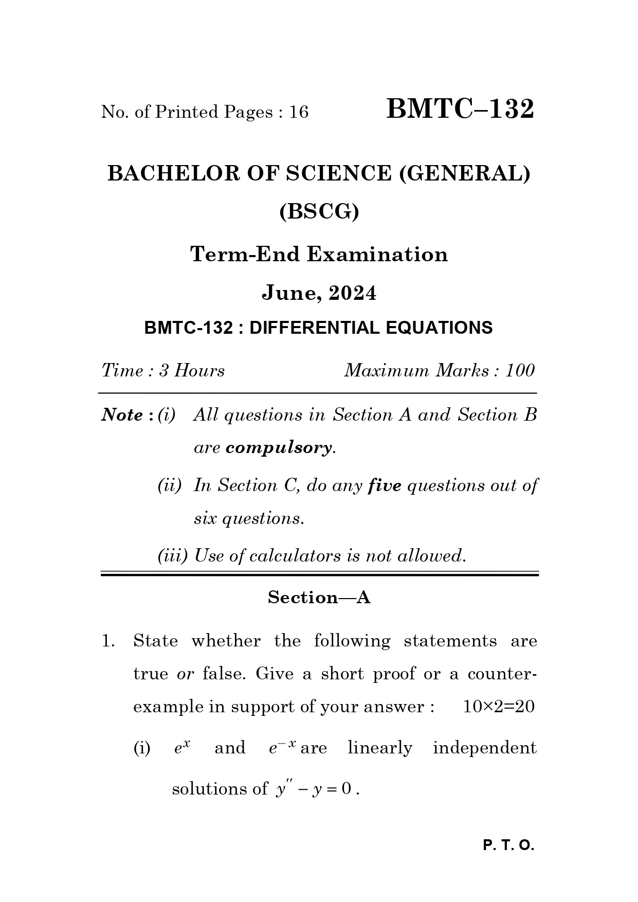 IGNOU BMTC 132 Solved Previous Year Question Paper – June 2024 (English Medium) – Download PDF