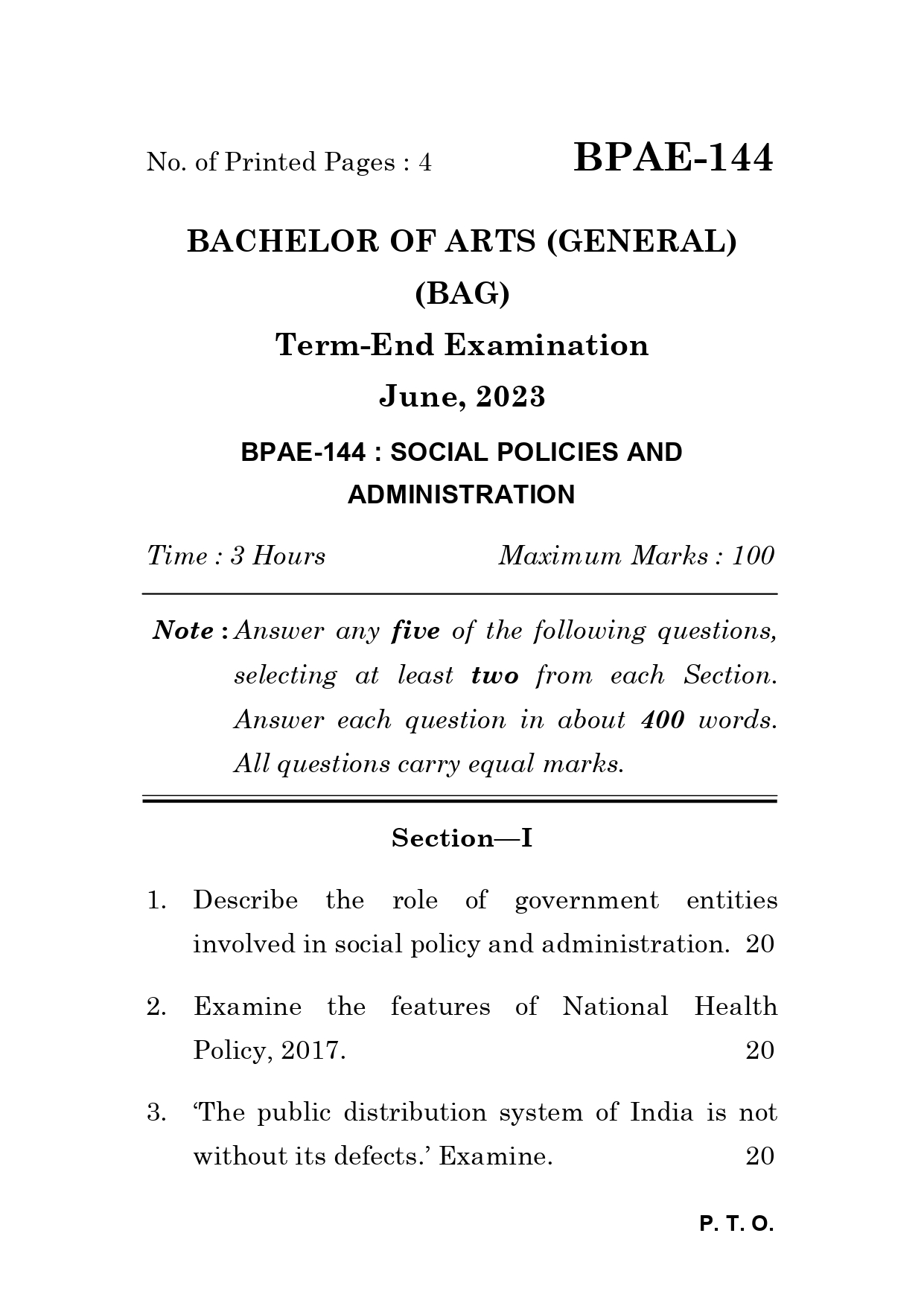 IGNOU BPAE 144 Solved Previous Year Question Paper –JUNE 2023 (ENGLISH Medium) – Download PDF