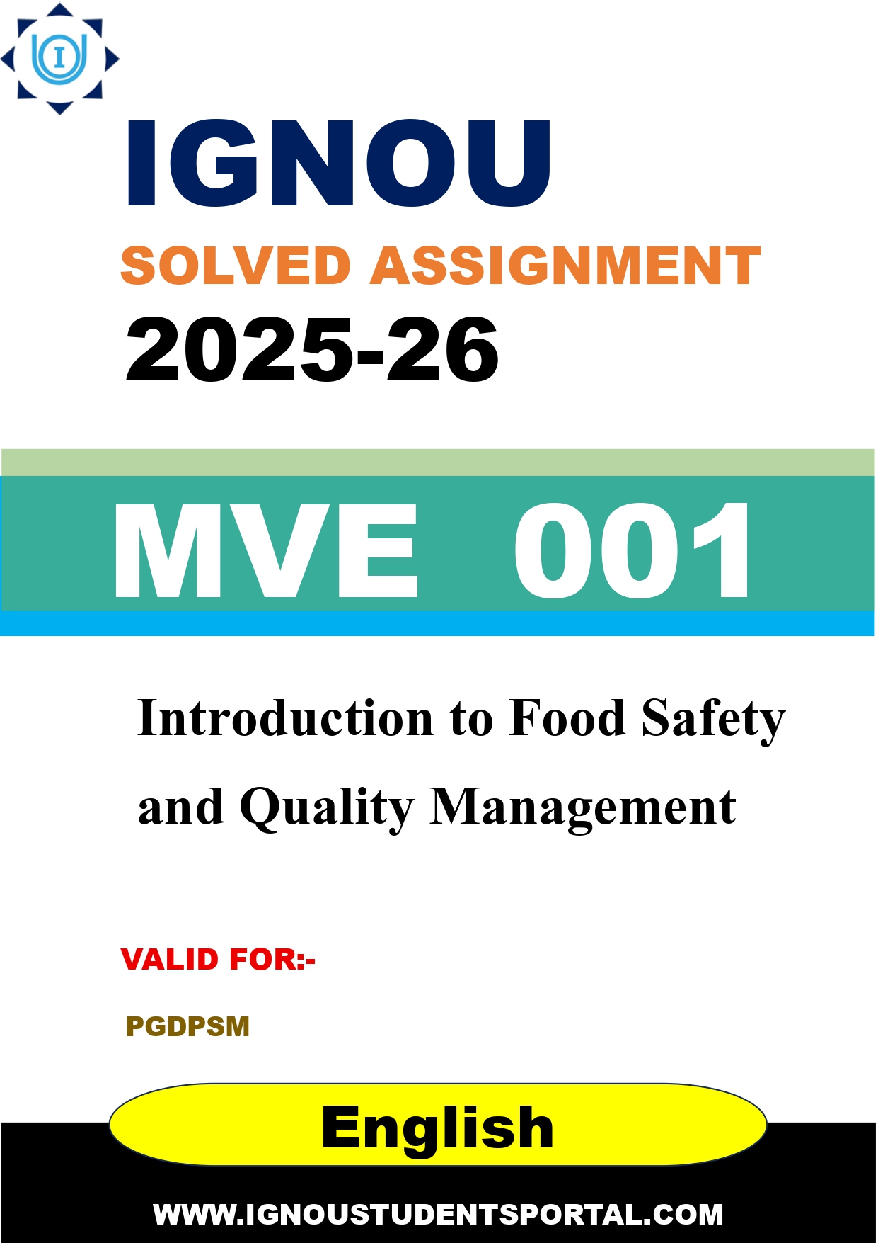 IGNOU MVE 001 Solved Assignment 2025-2026: Introduction to Food Safety and Quality Management (English Medium) | IGNOU Students Portal