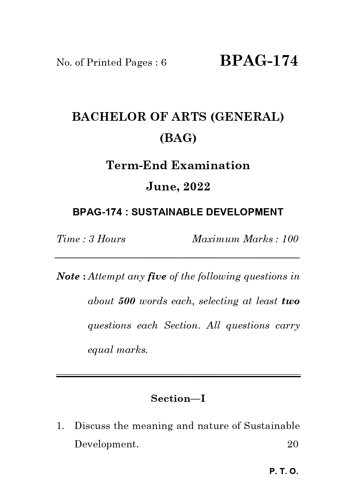 IGNOU BPAG 174 Solved Previous Year Question Paper –JUNE 2022 (ENGLISH Medium) – Download PDF