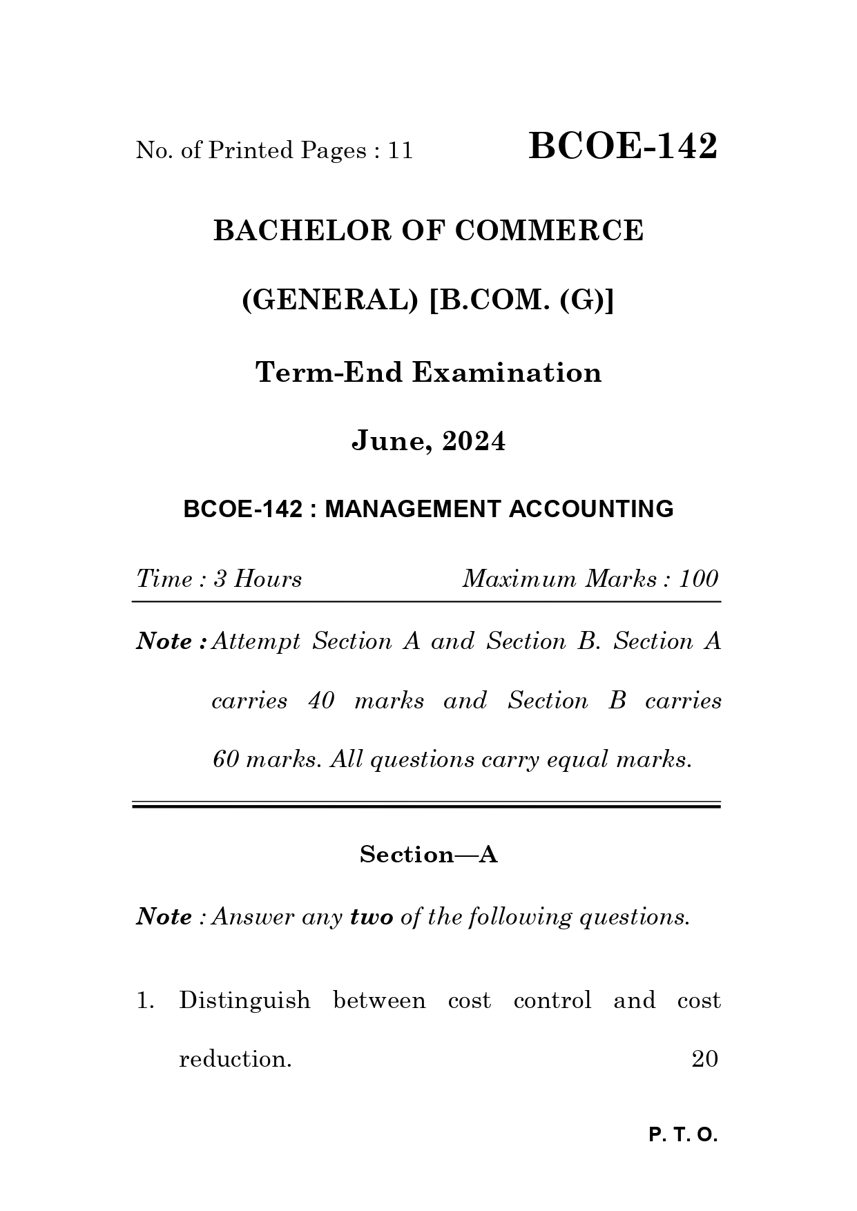 IGNOU BCOE 142 Solved Previous Year Question Paper – June 2024 (English Medium) – Download PDF