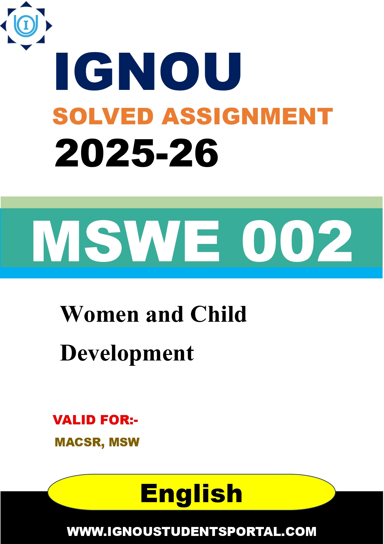 IGNOU MSWE 002 Solved Assignment 2025-2026: Women and Child Development (English Medium) | IGNOU Students Portal