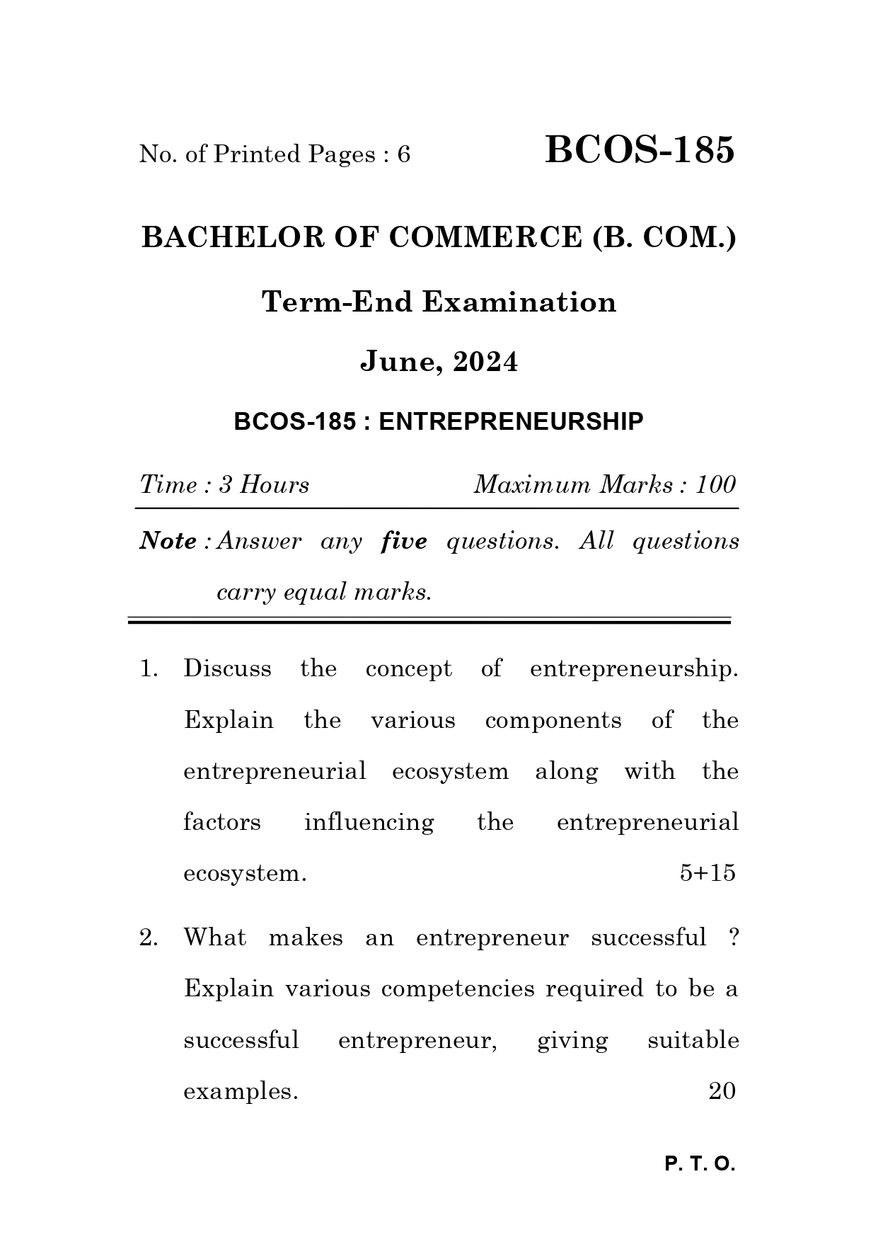 IGNOU BCOS 185 Solved Previous Year Question Paper – June 2024 (English Medium) – Download PDF