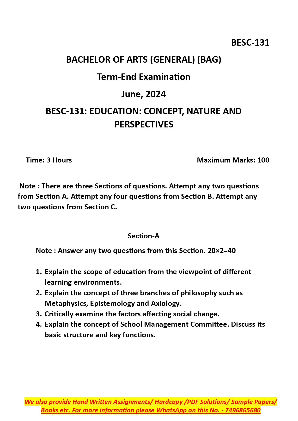 IGNOU BESC 131  Solved Previous Year Question Paper – June 2024 (English Medium) – Download PDF