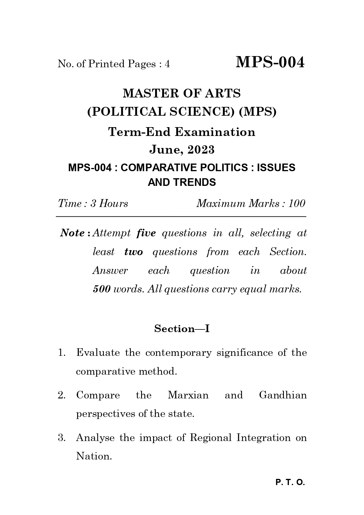IGNOU MPS 004 Solved Previous Year Question Paper – JUNE 2023 (English Medium) – Download PDF