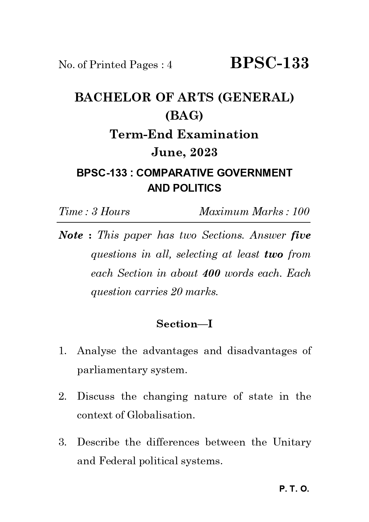 IGNOU BPSC 133 Solved Previous Year Question Paper –JUNE 2023 (ENGLISH Medium) – Download PDF